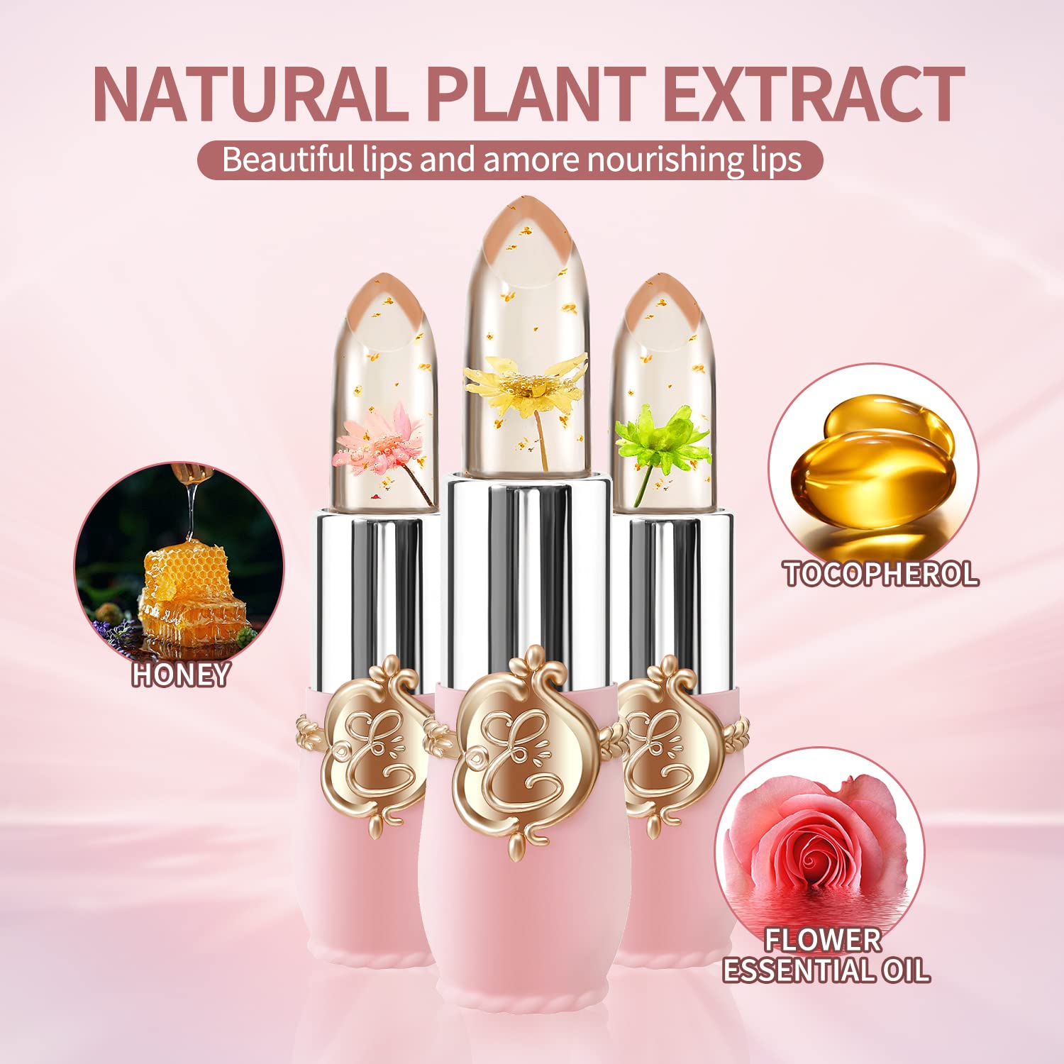 BestLand 3 Pcs/Set Flower Jelly Lipstick Set Temperature Change Moisturizer Long Lasting Nutritious Balm Magic Color Change Lip Gloss (3Pcs Flower Jelly Lipstick 010203) - Image 7