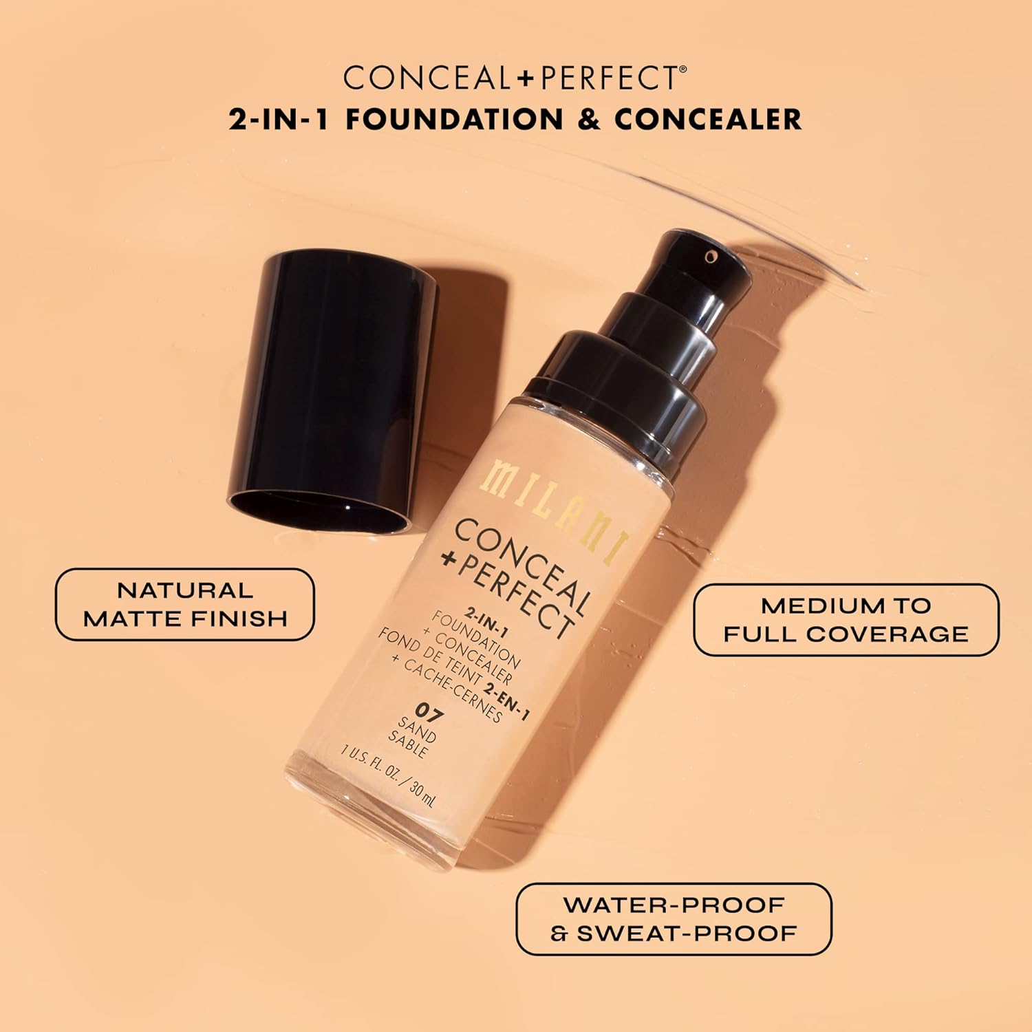 Milani Conceal + Perfect 2-in-1 Foundation + Concealer for a Flawless Complexion, Under Eye Corrector, Cover Redness and Imperfections, Waterproof and Sweatproof - Creamy Natural - Image 7