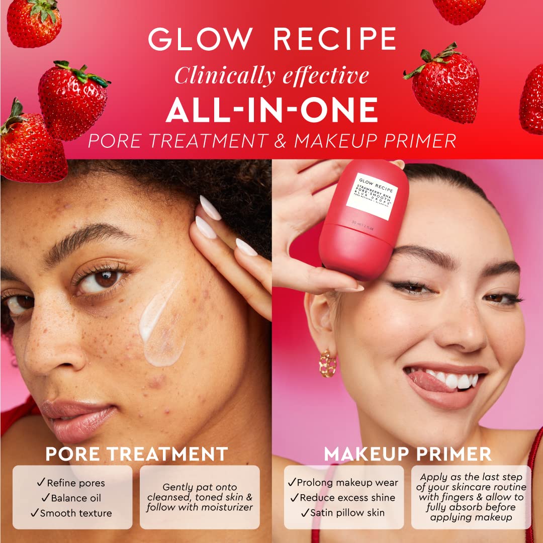 Glow Recipe Strawberry BHA Serum + Poreless Face Primer for Makeup - Silicone-Free Blurring Matte Primer to Reduce Shine & Prolong Wear - Hybrid Korean Skin Care for Oil Control & Smooth Texture, 30ml - Image 5