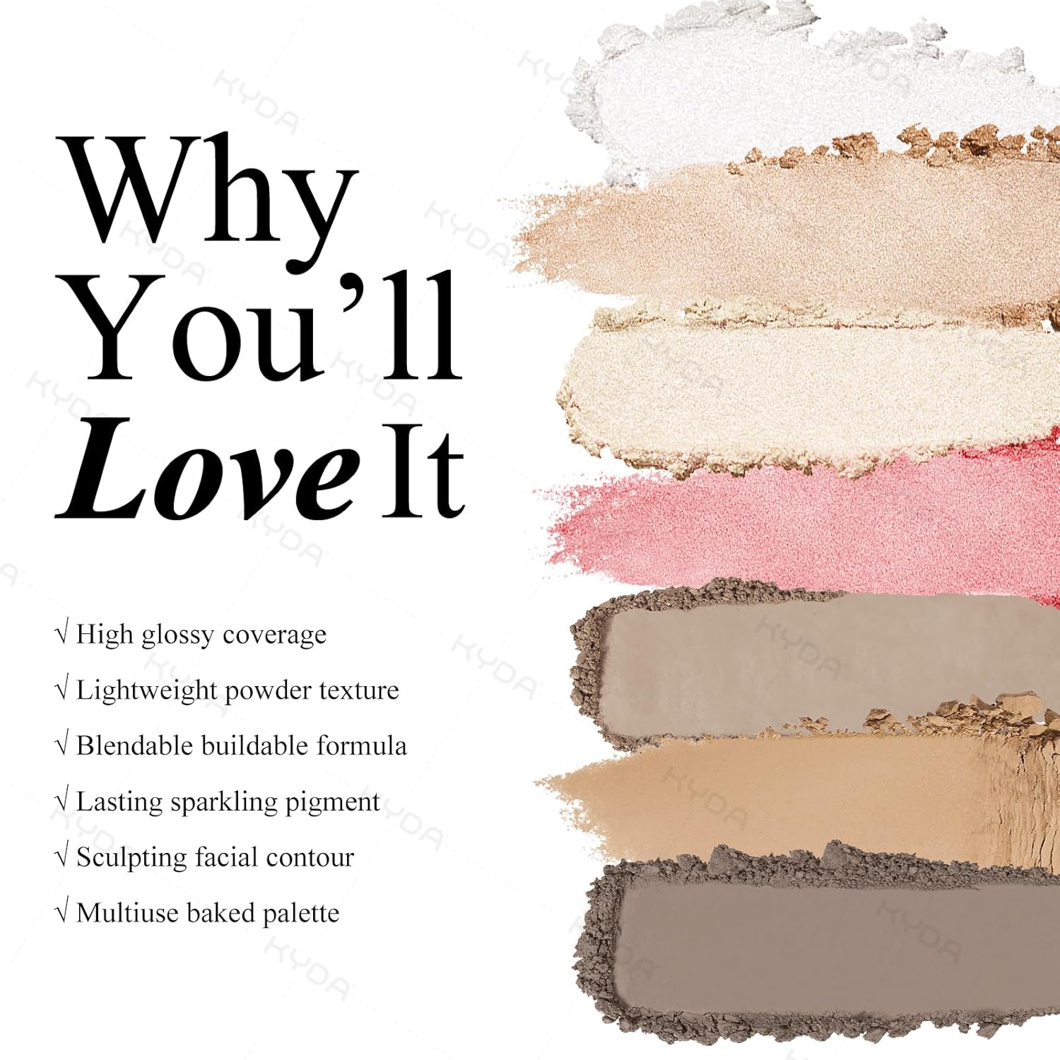 KYDA Face Highlighter Palette, High Glossy Face Illuminator Palette, Natural Glow Finish, Pearl Shimmer Smooth Baked Powder, Lasting Sparkling Champagne Highlighter Makeup-SUN GLOW - Image 4
