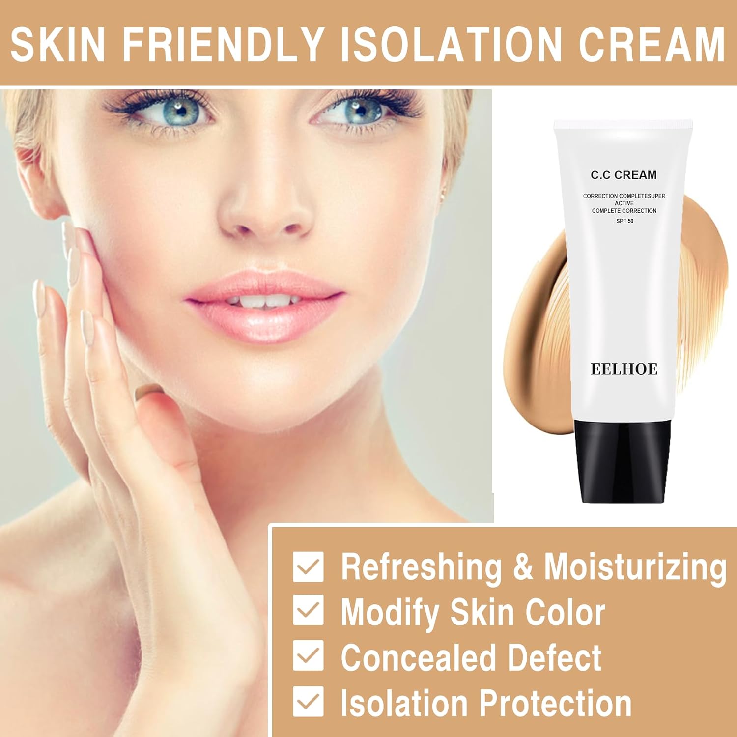 Skin Tone Adjusting CC Cream Spf 50, Colour Correcting Self Adjusting for Mature Skin, Moisturizing Skin, Primer, Concealer, Brightening Skin Tone(2Pcs Natural Color) - Image 3