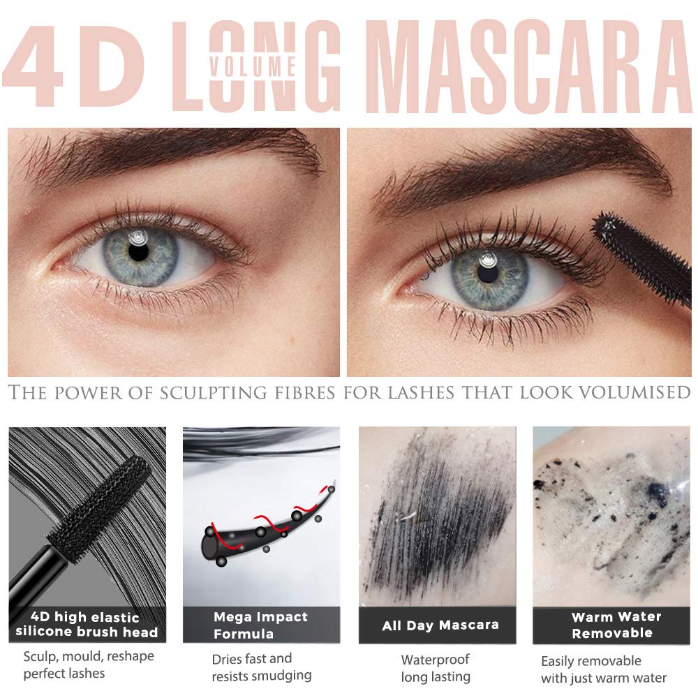 4D Silk Fiber Lash Mascara, Waterproof Long Lasting Mascara Black Volume and Length Natural, Exquisitely Full, Lengthening Thickening Softer Fuller Lashes Amplify Smudge-Proof Eyelash Mascaras,1 Pack - Image 3