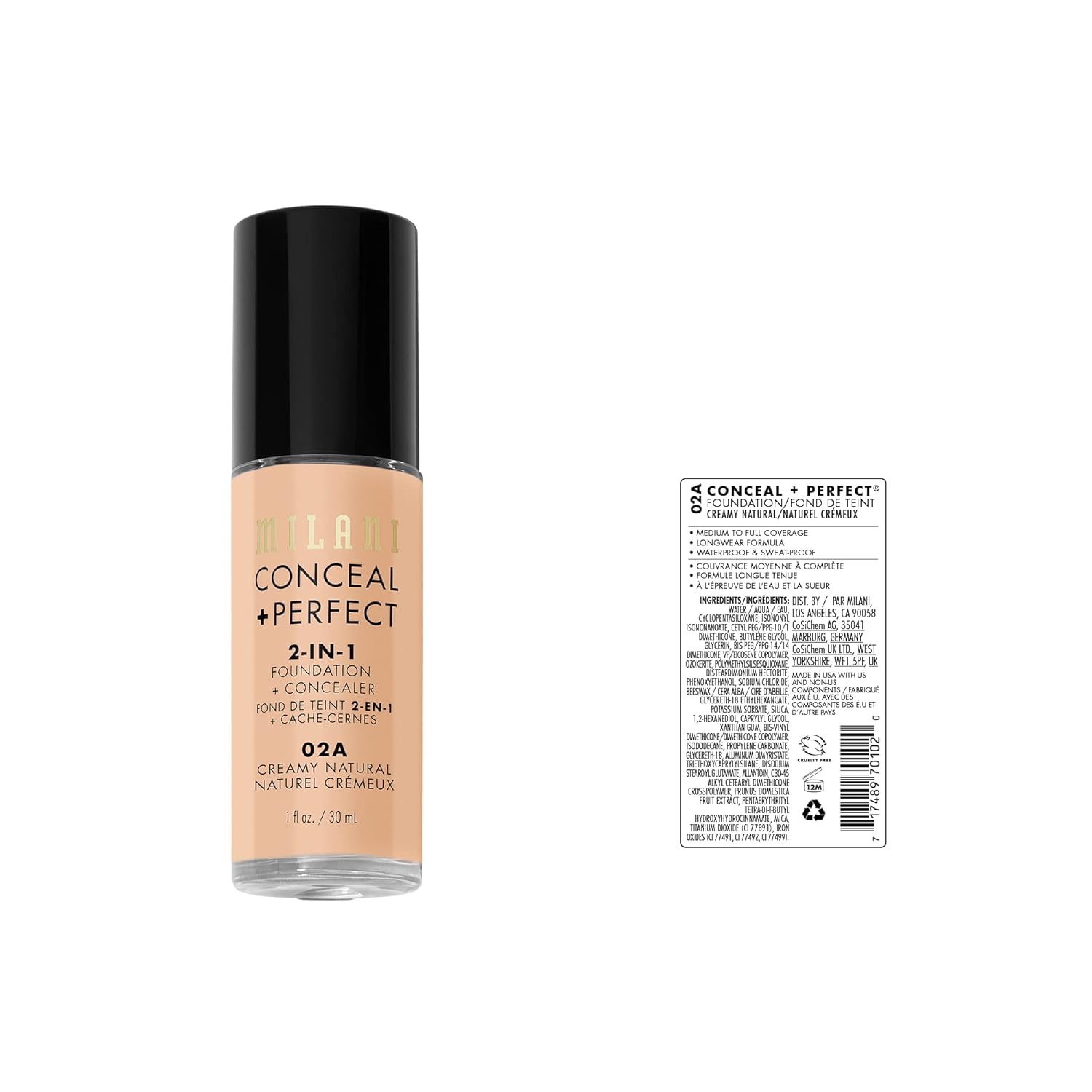 Milani Conceal + Perfect 2-in-1 Foundation + Concealer for a Flawless Complexion, Under Eye Corrector, Cover Redness and Imperfections, Waterproof and Sweatproof - Creamy Natural - Image 2