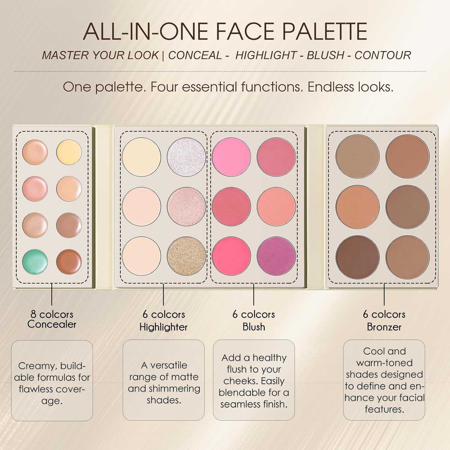 UCANBE 26 Colors Face Makeup Palette Set, All-in-One Makeup Set Includes Concealer, Highlight, Blush, Bronzer with 2 Brushes – Multi-Use Facial Beauty Makeup Gifts Kit for Women Travel-Friendly - Image 4