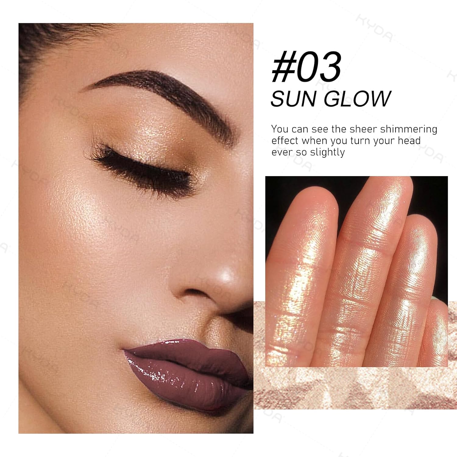 KYDA Face Highlighter Palette, High Glossy Face Illuminator Palette, Natural Glow Finish, Pearl Shimmer Smooth Baked Powder, Lasting Sparkling Champagne Highlighter Makeup-SUN GLOW - Image 3