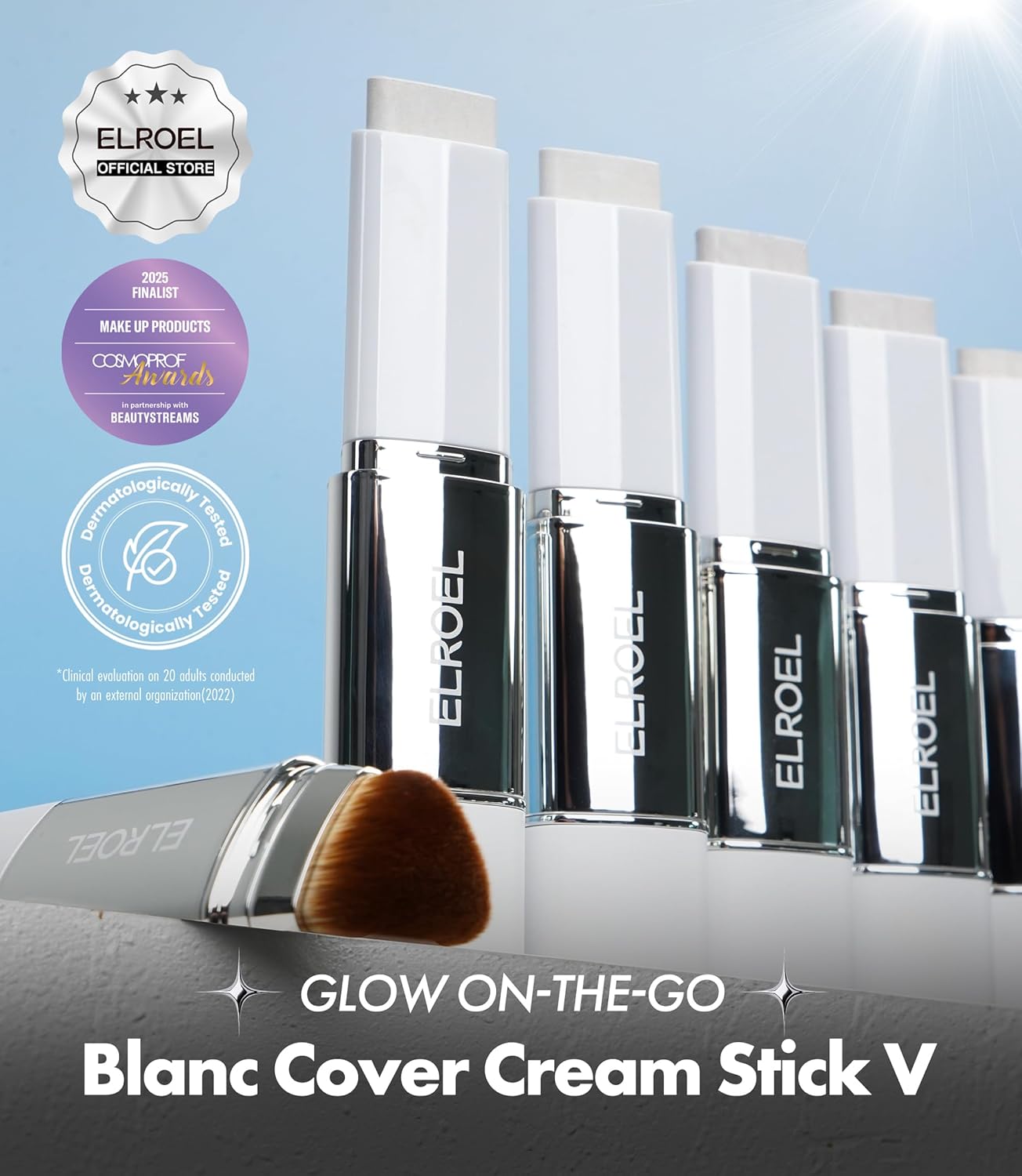 Blanc Cover Cream Stick V White - Korean Color-Changing Foundation Stick with Volufiline - Medium to Full Coverage Dewy Finish Base Makeup - Dual-Ended with Detachable Brush (202 Natural) - Image 2