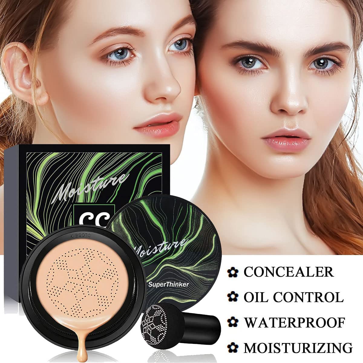 Air Cushion CC Cream Foundation Makeup, BB Cream Makeup, Color Correcting CC Cream, Tattoo Cover Up Makeup, Natural Full Coverage Foundation, Moisturizing Concealer Brighten,Even Skin Tone (Natural) - Image 7