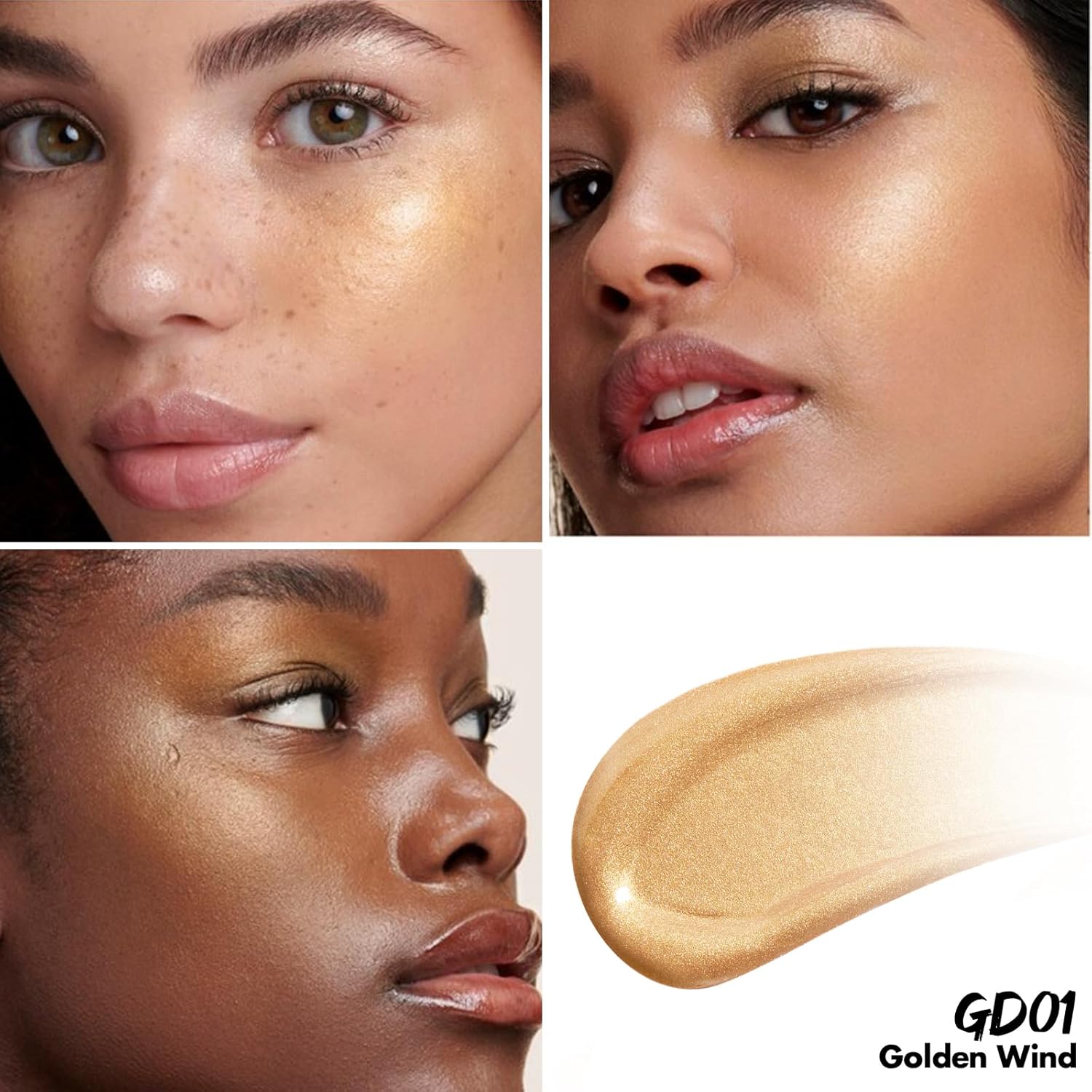 FOCALLURE Shimmer Liquid Highlighter, Smooth Cream Formula and Non-greasy Finish,Delivers a Natural Glow, Long Lasting Illuminator Highlighter Face Enhancing Makeup,Golden Wind - Image 3