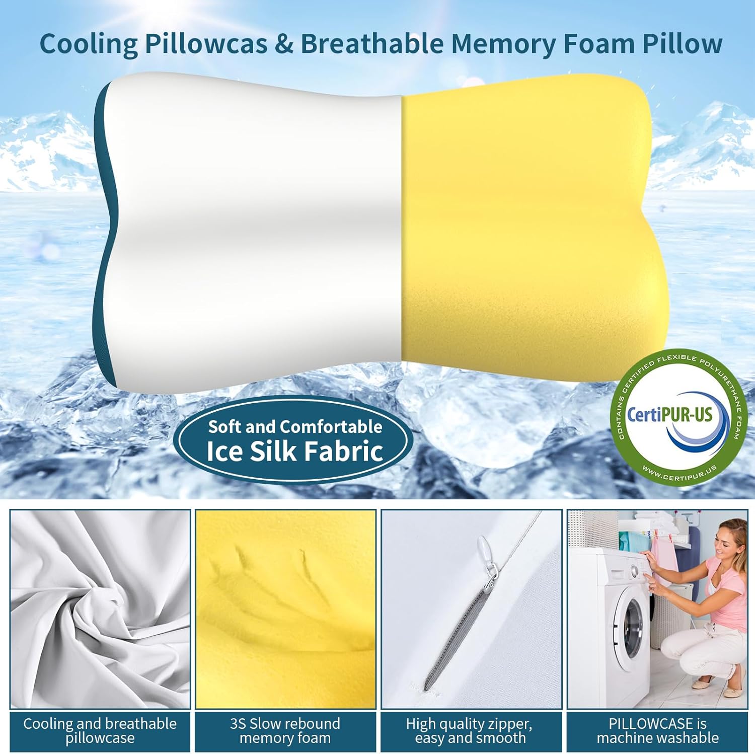 Cervical Neck Pillow for Pain Relief, Contour Memory Foam Pillows for Sleeping, Ergonomic Pillow Orthopedic Cooling Pillow Bed Pillow Neck Support for Side Back Stomach Sleepers - Image 3