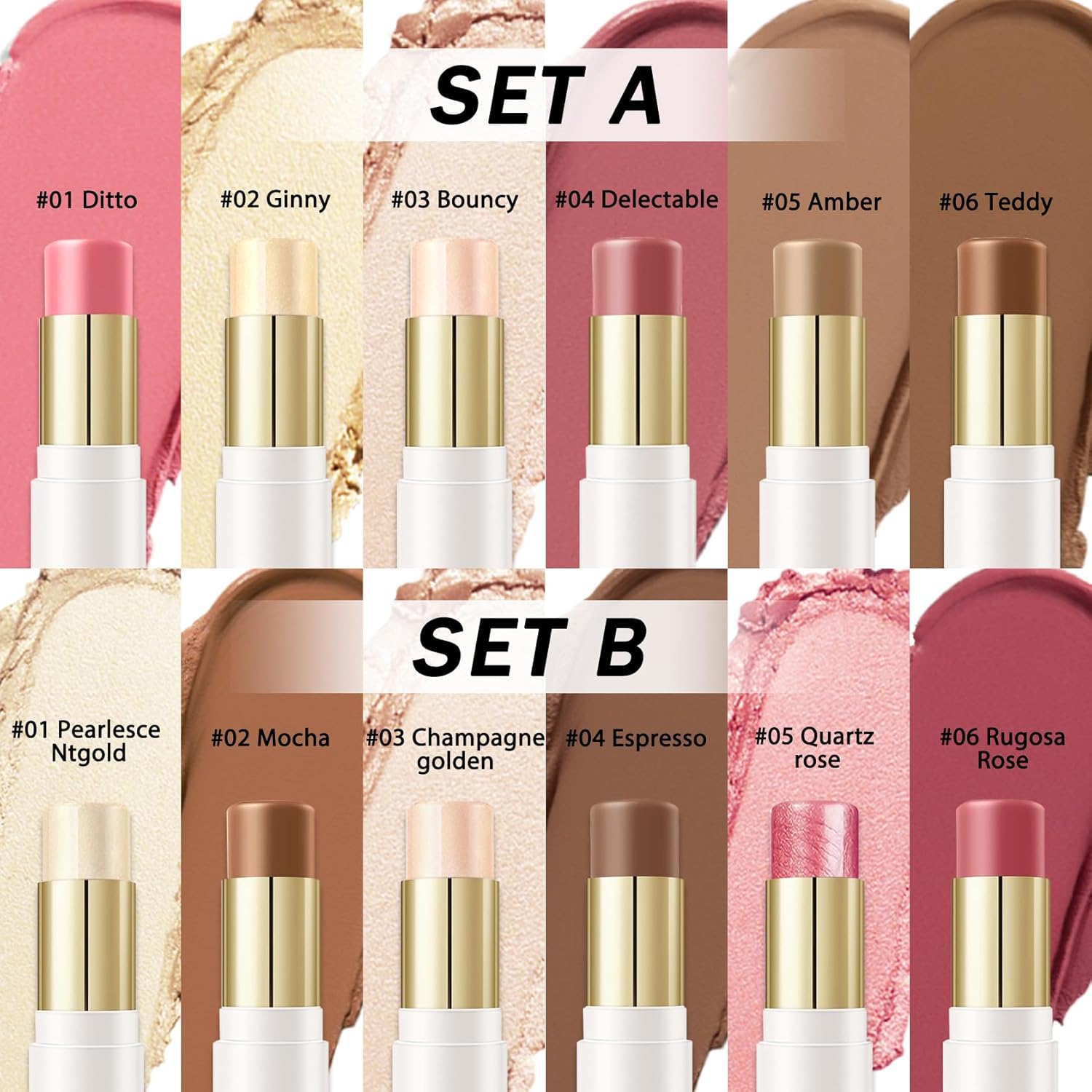 6 Colors Cream Contour Stick Makeup Kit, Double-ended Cream Highlighter Stick Bronzer and Blush Stick for Sculpt the Cheeks, Matte & Dewy Finish, Face Contour Kit for Beginners, Set A - Image 9