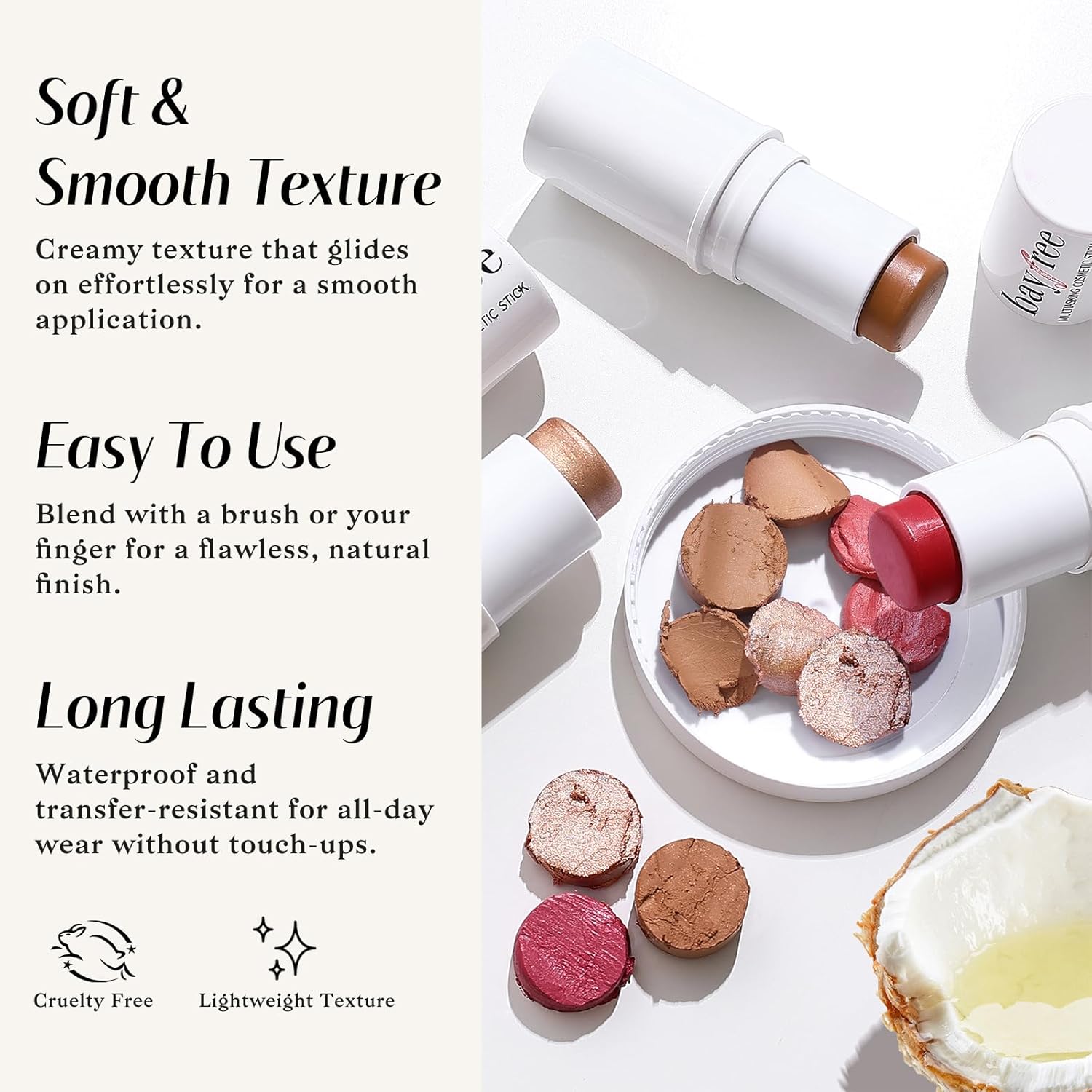 KIMUSE Face Sticks Trio, Cream Blush Stick & Highlighter Stick & Contour Stick for Sculpt the Cheeks, Long Lasting Cream Contour Stick Trio for Face Makeup, with Brush - Image 4