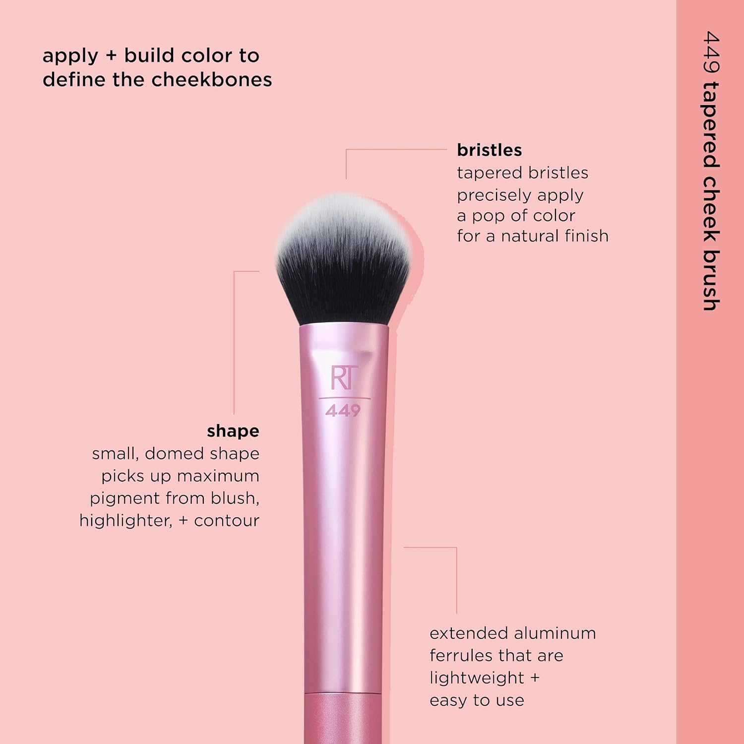 Real Techniques Tapered Cheek Brush, RT 449 Fluffy Blending Brush for Powder Blush & Highlighter, UltraPlush Synthetic Bristles, Vegan & Cruelty-Free Makeup Brush, 1 Count - Image 3