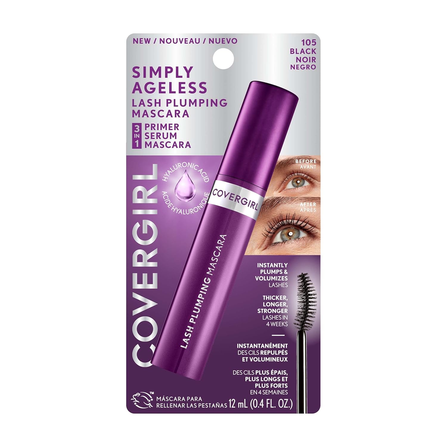 COVERGIRL Simply Ageless Lash Plumping Mascara, Black, Pack of 1 - Image 3