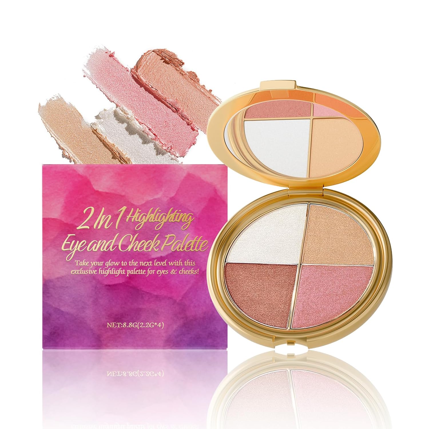 4 Shades Eye & Cheek Palette - 2-in-1 Eyeshadow and Highlighter Makeup Palette, Contour Kit with Matte & Shimmer Shades, Natural Glow Face Highlighter for Women - Image 2