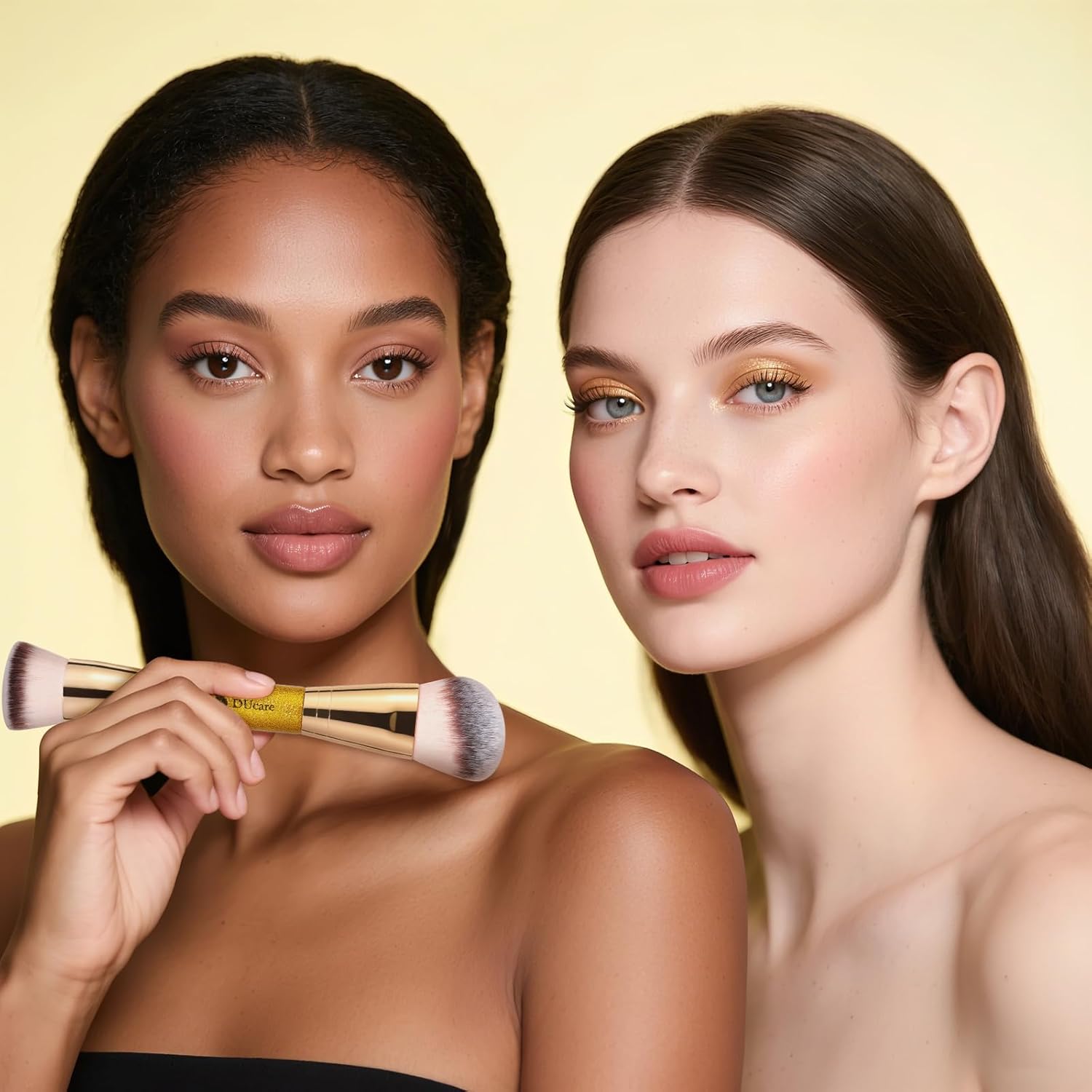 DUcare Foundation Brush Contour Bronzer Makeup Brush Double Ended Self Tanner Brush Sculpting Brush for Blending Liquid Powder Concealer Cream Cosmetics Blush Buffe - Image 7