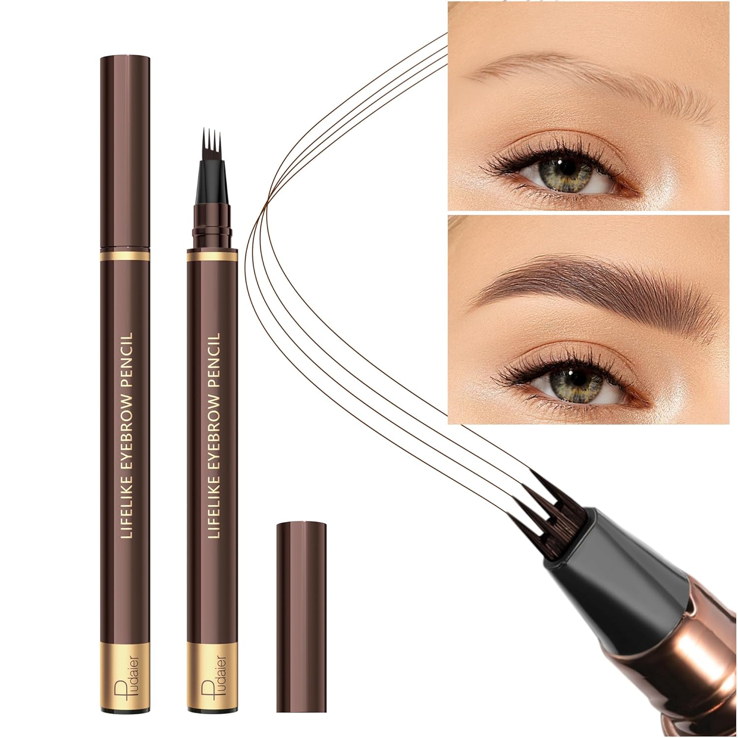 2 Pack Eyebrow Pen, Waterproof Microblading Eyebrow Pencil, 4 Tip Precise Eye Brow Makeup Pen for Women to Effortlessly Create Hair Like Natural Brows, Non Dry Out and Last All Day (Dark Brown) - Image 4