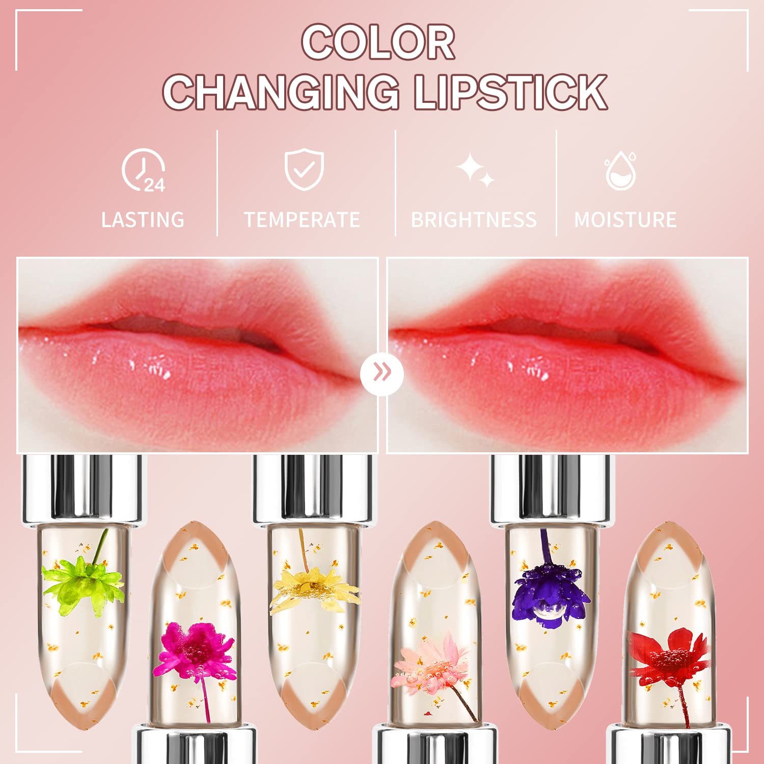 BestLand 3 Pcs/Set Flower Jelly Lipstick Set Temperature Change Moisturizer Long Lasting Nutritious Balm Magic Color Change Lip Gloss (3Pcs Flower Jelly Lipstick 010203) - Image 10