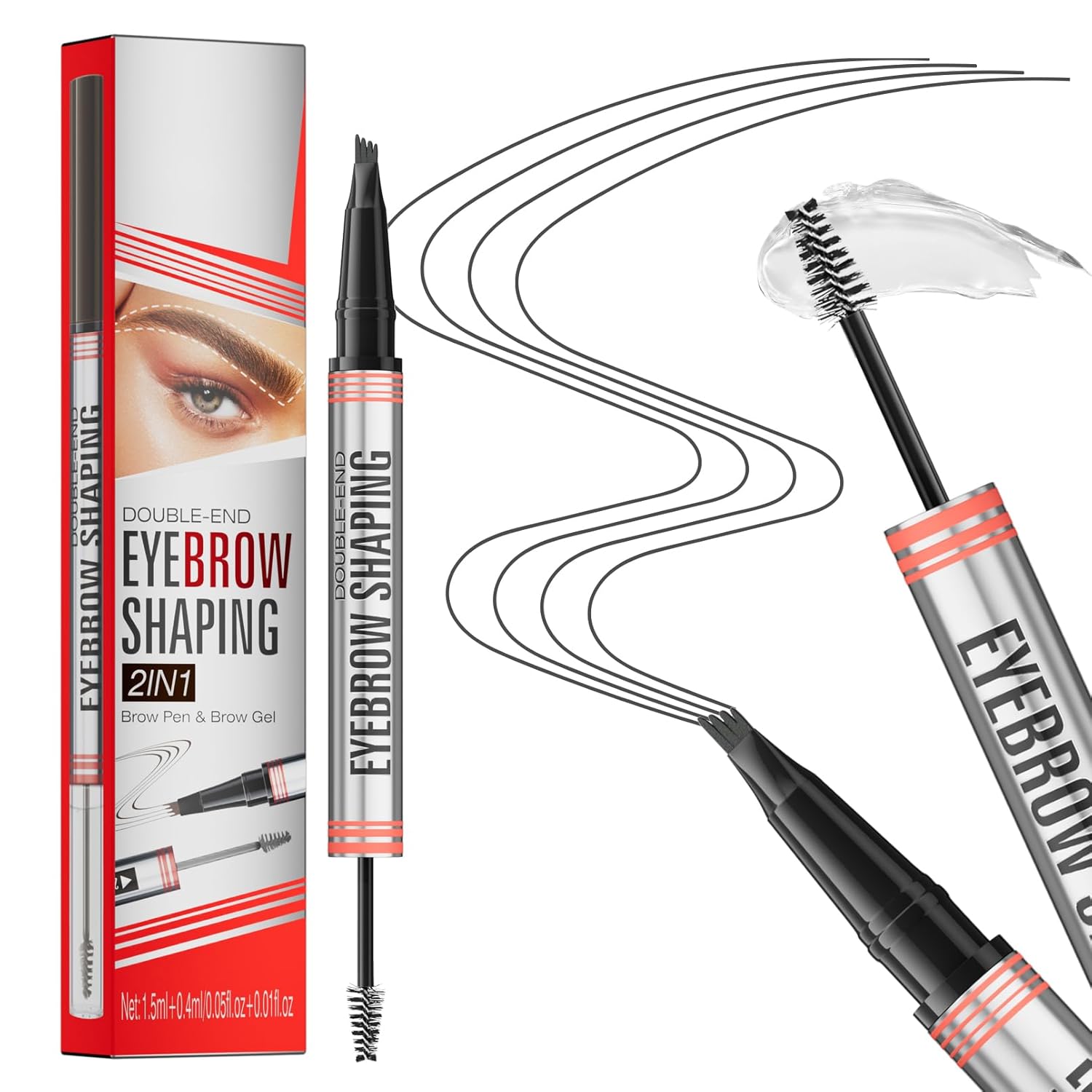 Microblading Eyebrow Pen,2-in-1 Eyebrow Pen and Sealing Brow Gel, 4-Fork-Tip Eyebrow Pencil,Waterproof Eyebrow Pencil,Long-Lasting Eyebrow Brush Eyebrow Pencil for Natural Looking(Gray) - Image 2