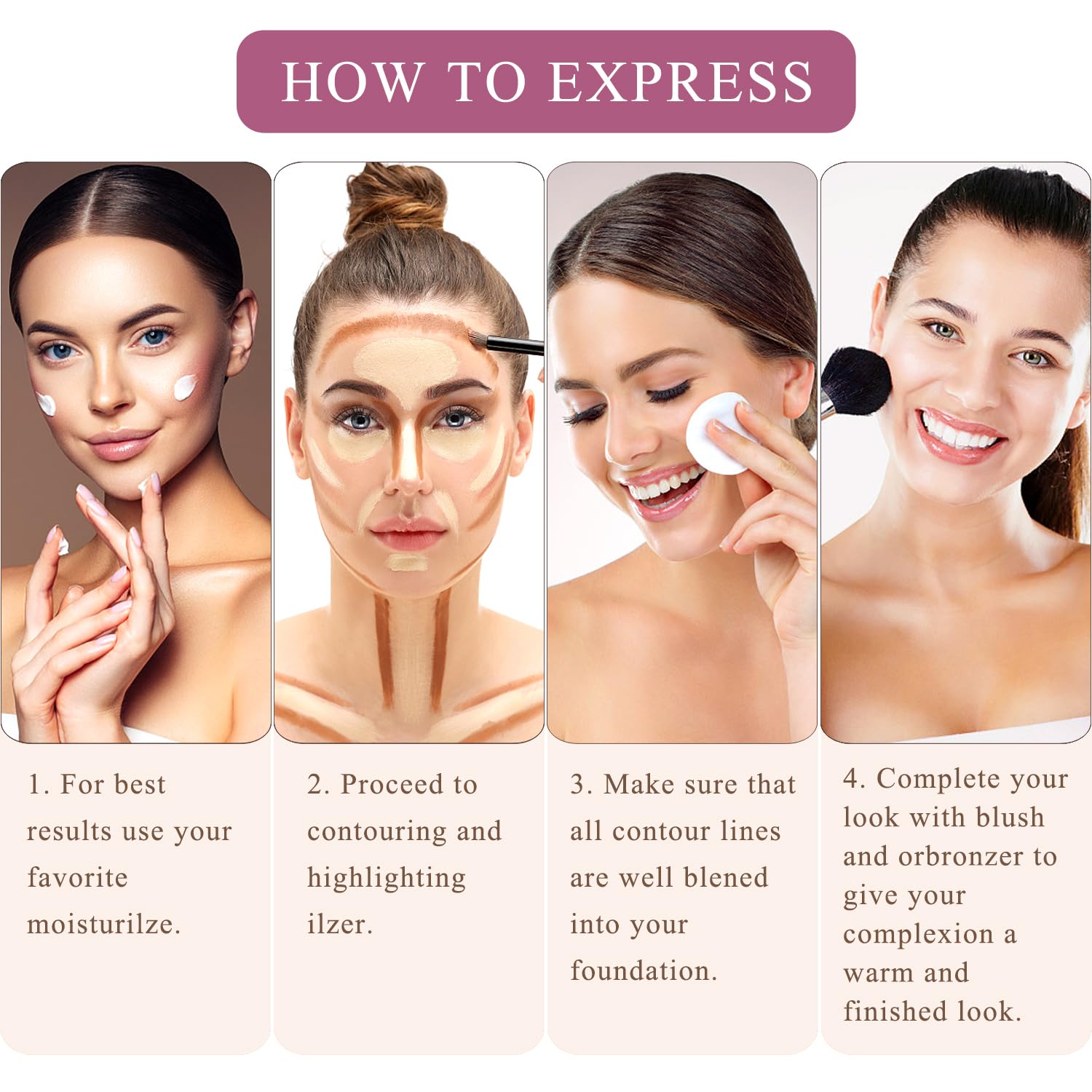 Youngfocus Cosmetics Cream Contour Best 8 Colors Contouring Foundation - Highlighting Makeup Kit/Concealer Palette - Vegan, Cruelty Free and Hypoallergenic - Instruction Manual(Face Blushes) - Image 4