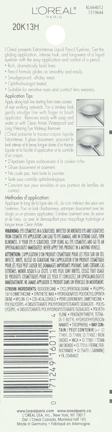 L'Oreal Paris Extra-Intense Pencil Eyeliner, Black, 0.03 oz; - Image 3