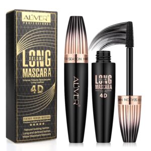 2 Pack 4D Silk Fiber Lash Mascara, Waterproof Very Black Long Lasting Mascara, Lengthening Lifting Multiplying Curling Natural Eyelash Primer Brush, Thickening Softer Lasting All Day, 2 Tube