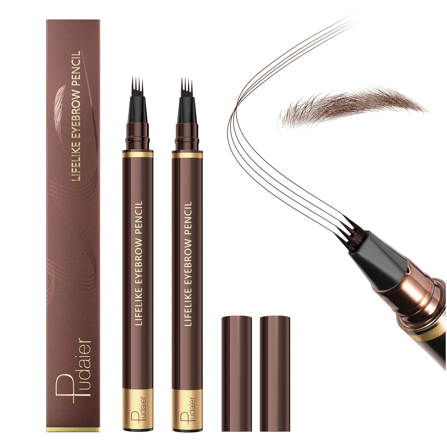 2 Pack Eyebrow Pen, Waterproof Microblading Eyebrow Pencil, 4 Tip Precise Eye Brow Makeup Pen for Women to Effortlessly Create Hair Like Natural Brows, Non Dry Out and Last All Day (Dark Brown) - Image 2