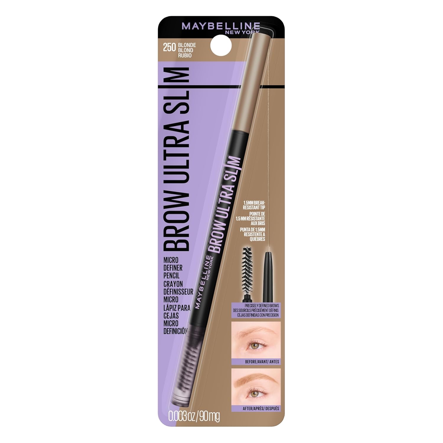 Maybelline Express Brow Ultra Slim Eyebrow Makeup, Brow Pencil with Precision Tip and Spoolie for Defined Eyebrows, Blonde, 1 Count, Packaging May Vary - Image 2