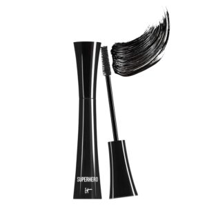 IT Cosmetics Superhero Mascara – Volumizing & Lengthening Black Mascara, Buildable Lash Volume, Collagen, Biotin, Peptides, Lifting & Curling Formula, Super Black Pigment, Suitable for Sensitive Eyes