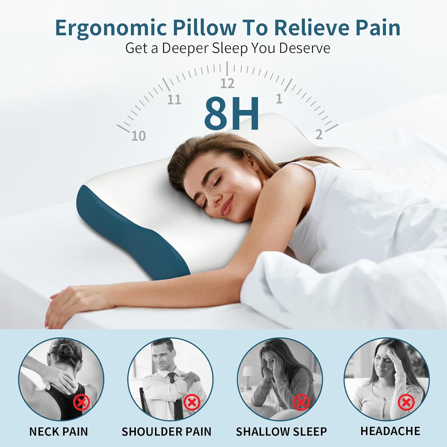 Cervical Neck Pillow for Pain Relief, Contour Memory Foam Pillows for Sleeping, Ergonomic Pillow Orthopedic Cooling Pillow Bed Pillow Neck Support for Side Back Stomach Sleepers - Image 4