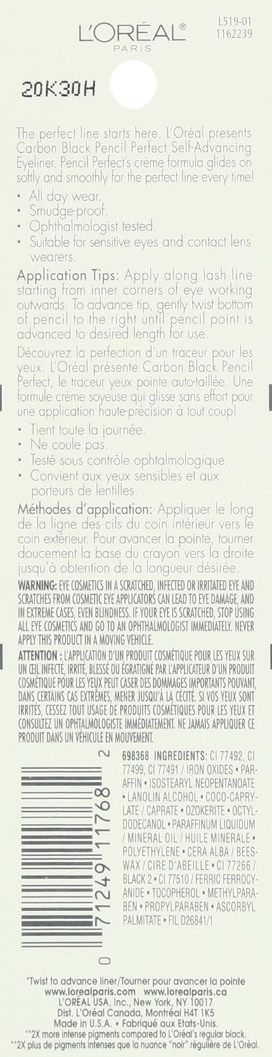 L'Oreal Paris Pencil Perfect Self-Advancing Eyeliner, Carbon Black, 0.01 fl; oz. - Image 3