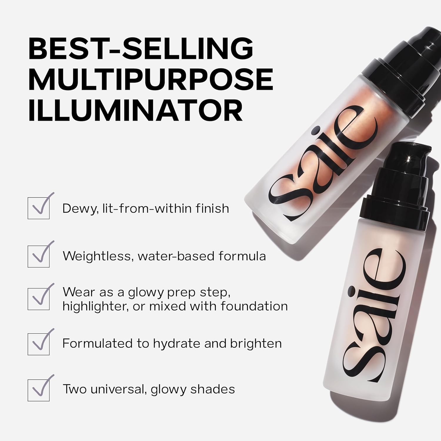 Saie Mini Glowy Super Gel - Hydrating Makeup Primer and Illuminating Glow Serum Enriched with Vitamin C and Squalane Oil - All-Over Liquid Highlighter Makeup for Instant Glass Skin - Starglow (0.5 oz) - Image 8