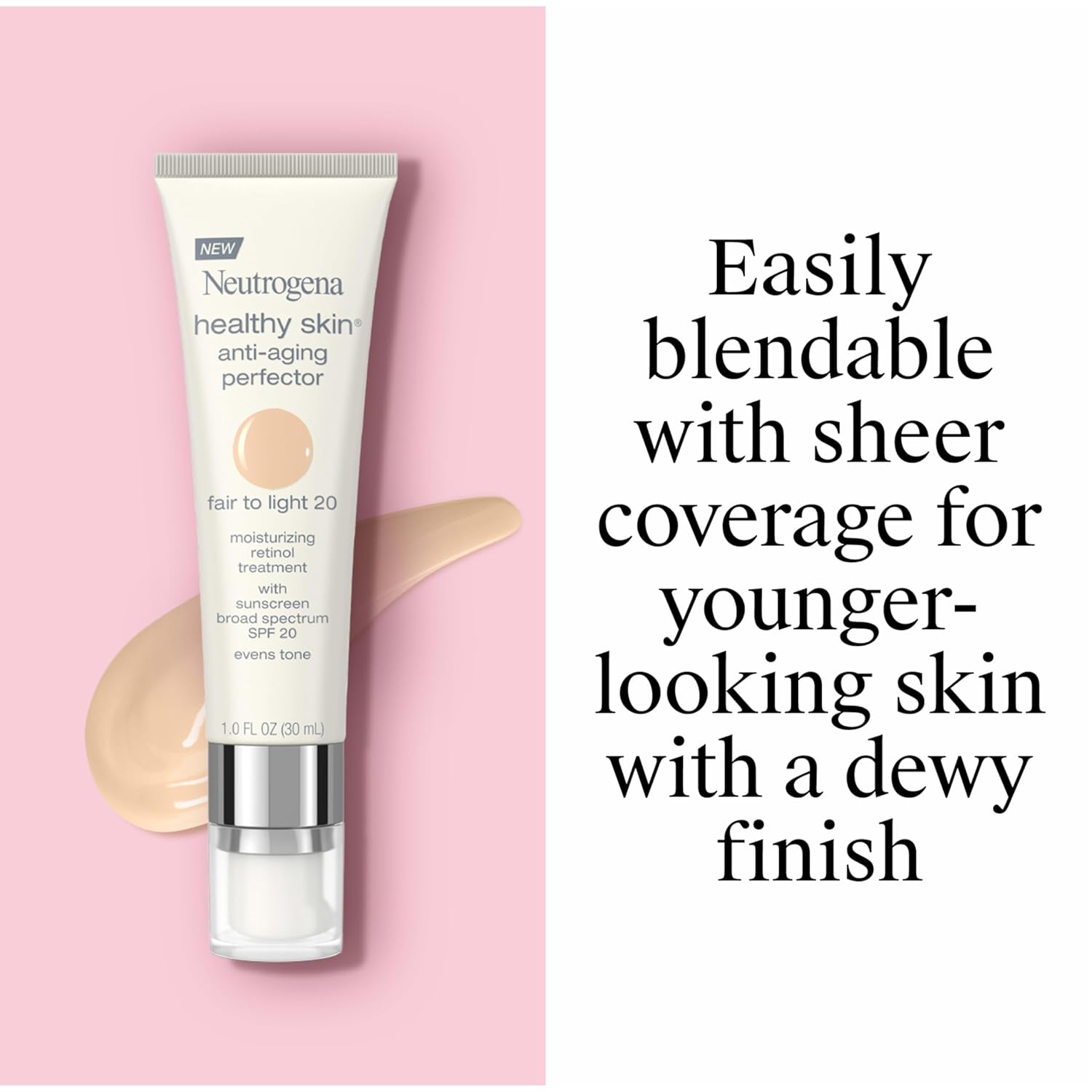 Neutrogena Retinol Treatment and Tinted Facial Moisturizer, Healthy Skin Anti-Aging Perfector with Broad Spectrum SPF 20 Sunscreen with Titanium Dioxide, 20 Fair to Light, 1 fl. oz - Image 5