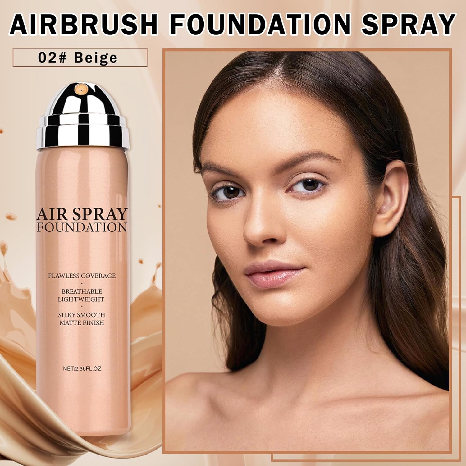 Air Brush Makeup Foundation,Flawless Airbrush Foundation for Older Women,Teenagers,Middle-aged and Mature Skin,Lightweight Moisturizing,Buildable Coverage for Smooth Radiant Skin (02 Beige) - Image 2