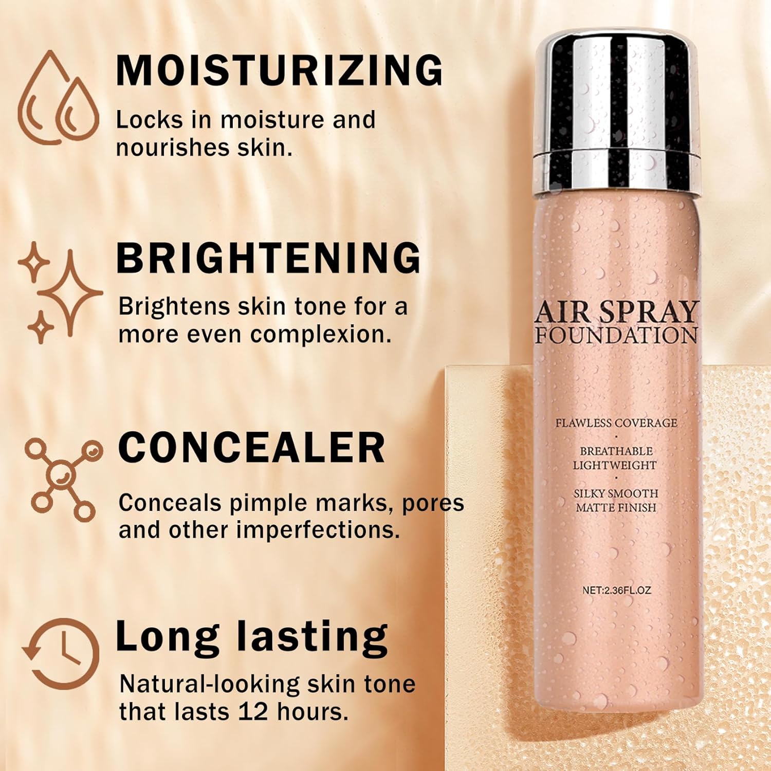 Air Brush Makeup Foundation,Flawless Airbrush Foundation for Older Women,Teenagers,Middle-aged and Mature Skin,Lightweight Moisturizing,Buildable Coverage for Smooth Radiant Skin (02 Beige) - Image 4
