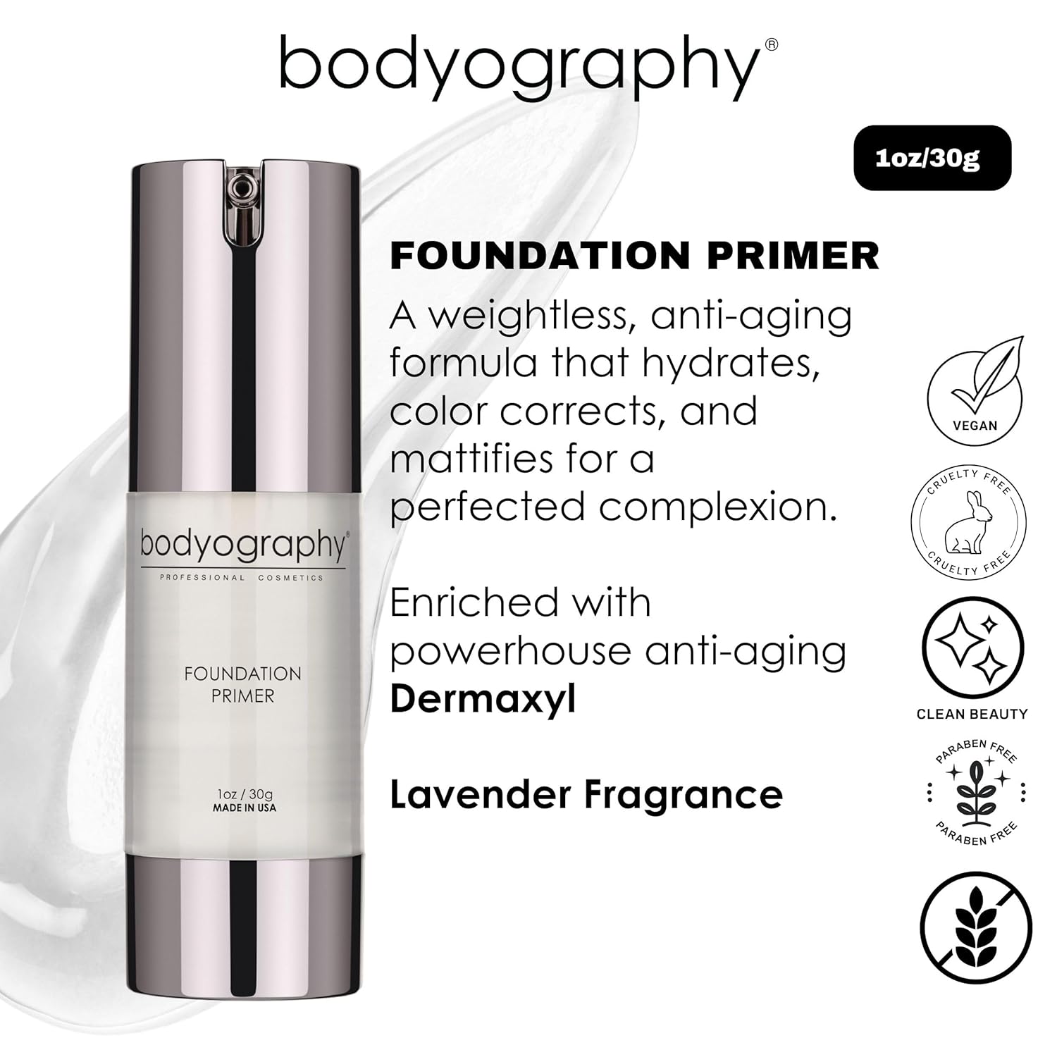 BODYOGRAPHY - Foundation Primer (Clear): Flawless Anti-Aging Salon Makeup Primer w/Vitamin E, A, Jojoba, Grapeseed Oil | Control Shine | Gluten-Free, Cruelty-Free, 1 oz. - Image 4