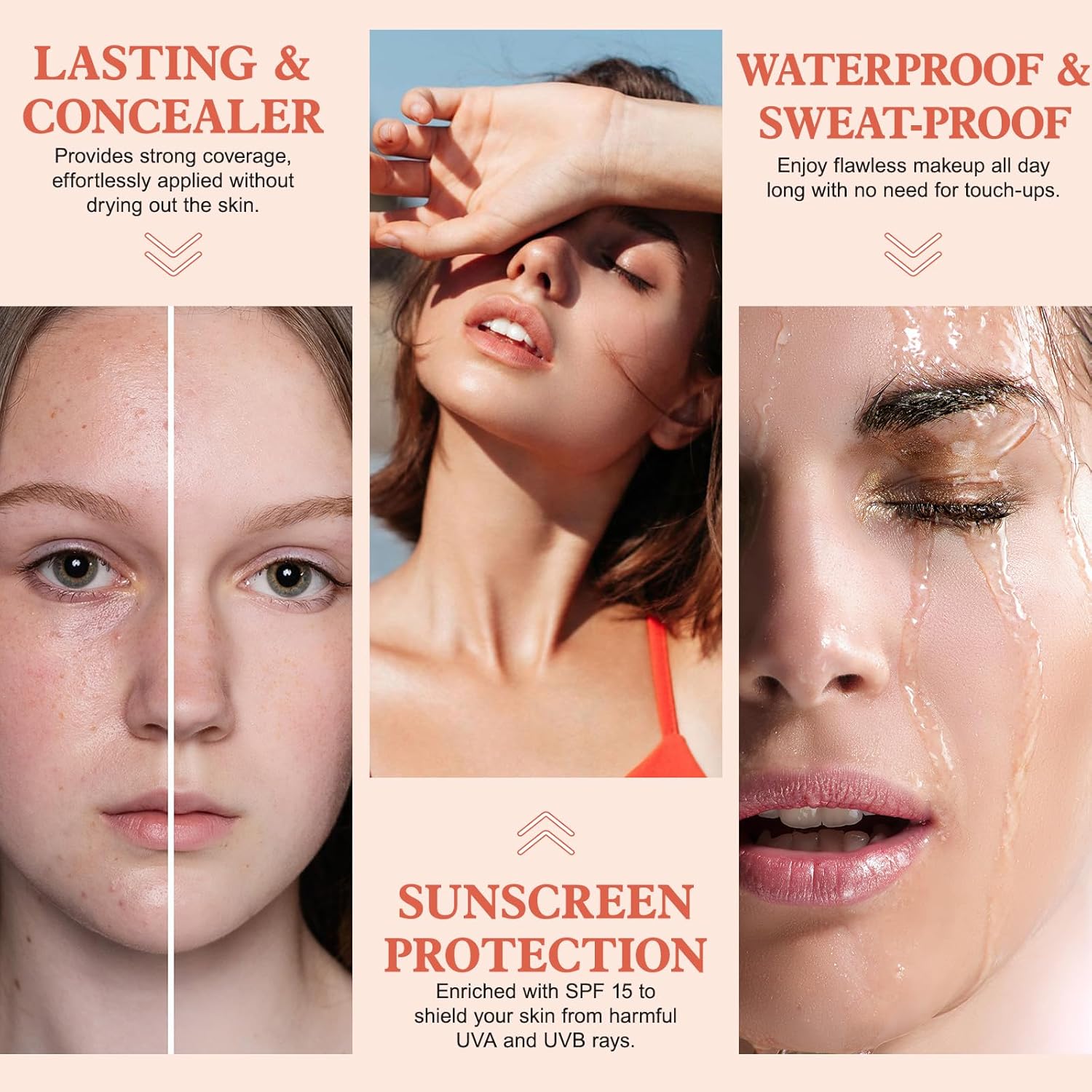 Color Changing Foundation Liquid Base, 2 PACK Flawless Colour Changing Warm Skin Tone Foundation Makeup,BB Cream Makeup Base Concealer Cover Moisturizing Fluid for all Skin Tone SPF15 - Image 4