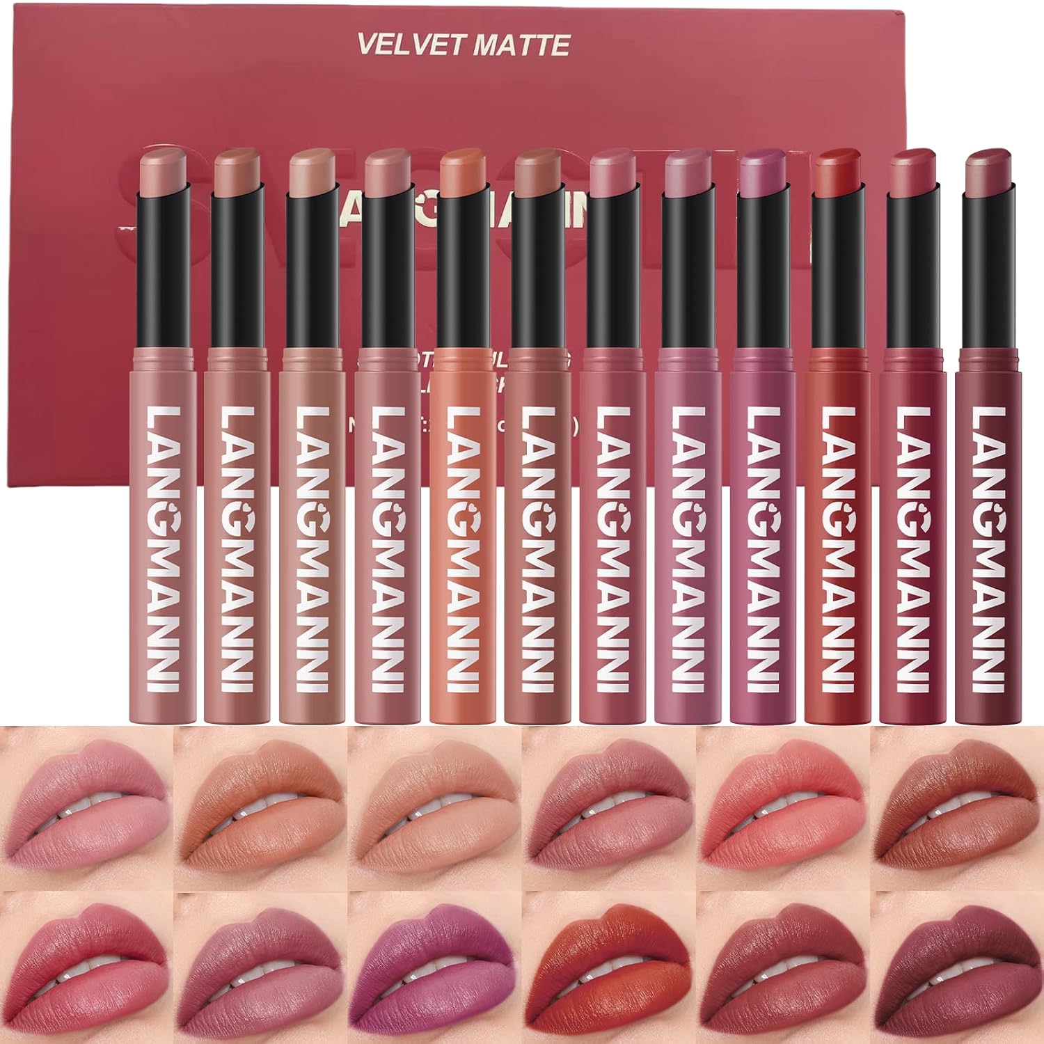 Jolilab 12Pcs Velvet Matte Lipstick Nude Matte Soft Dark Color Stick High Pigmented Long-Lasting Waterproof Lip Stick Lip Balm Beauty Cosmetics Gift for Women(01#-12#) - Image 2