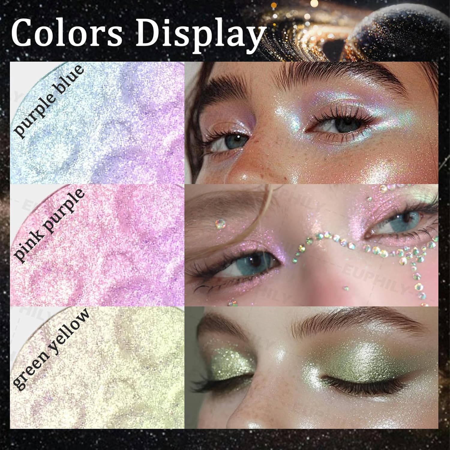 Holographic Glitter Face Highlighter Palette, Chameleon Multichrome Metallic Shimmer Highlighters, Inner Corner Eye Color Shifting Sparkle Illuminator, Highly Pigmented Eye Brighten Makeup #02 - Image 5