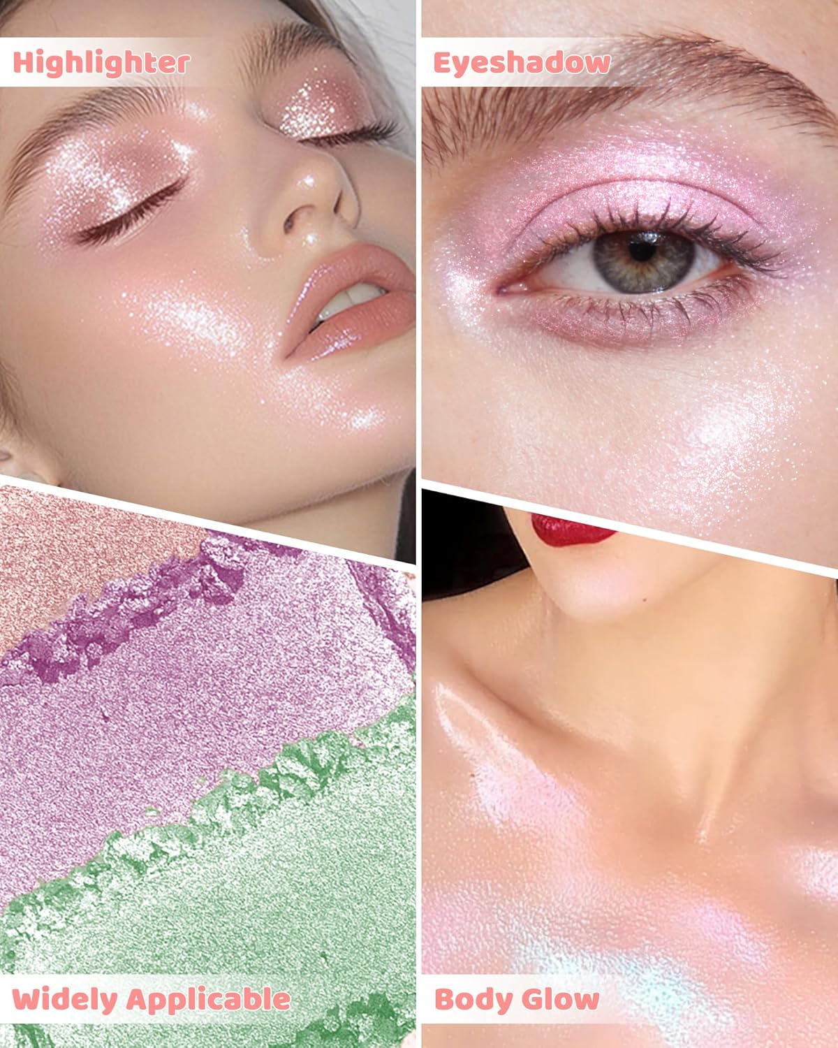 Pink Glitter Eyeshadow Palette, Single Shimmer Metallic Eye Shadow Palettes, Waterproof Long Lasting, Sparkly Highly Pigmented Eye Shadow for Women, Blendable Highlighter Powder Makeup Palette 01 - Image 5