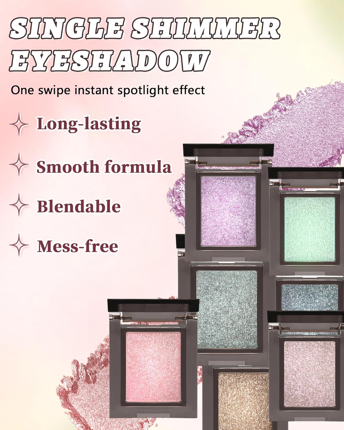 Pink Glitter Eyeshadow Palette, Single Shimmer Metallic Eye Shadow Palettes, Waterproof Long Lasting, Sparkly Highly Pigmented Eye Shadow for Women, Blendable Highlighter Powder Makeup Palette 01 - Image 7