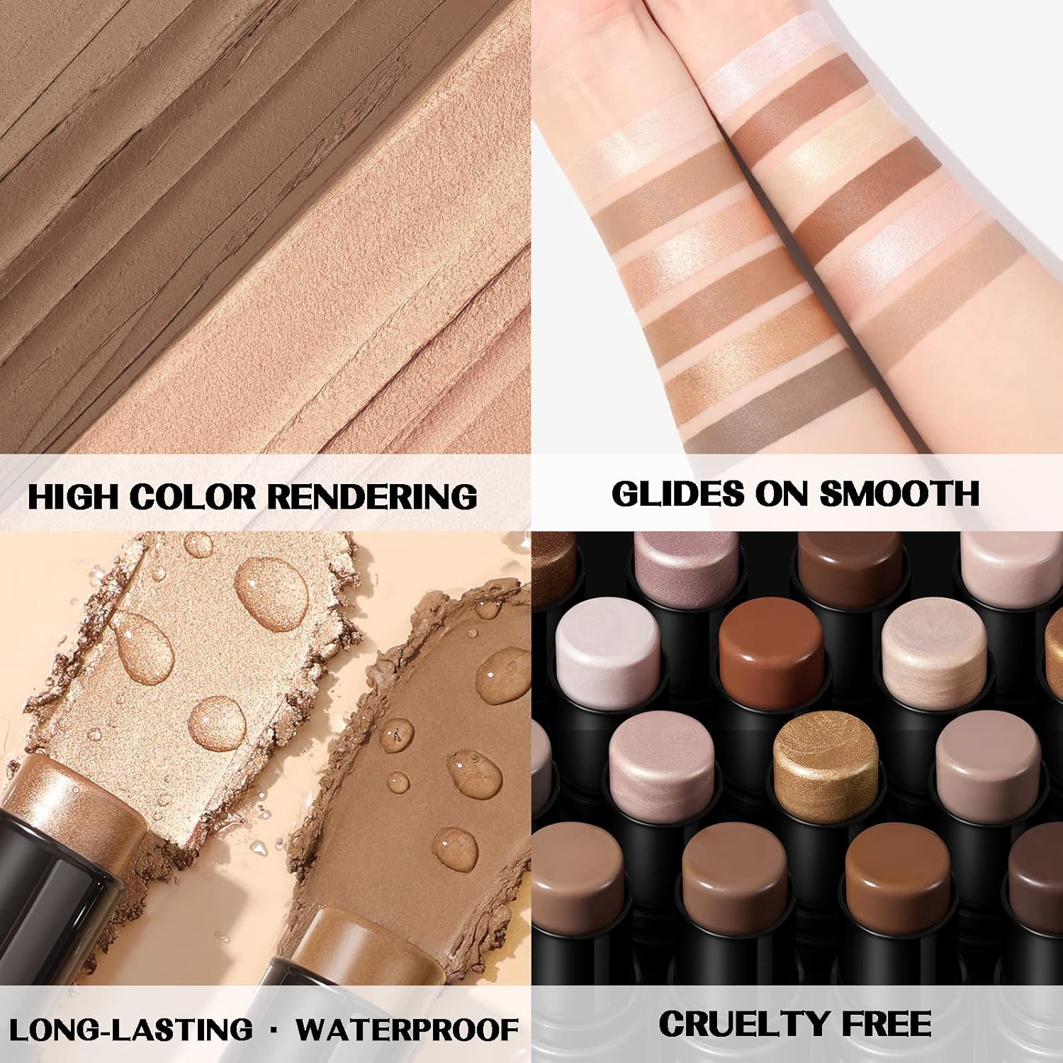 FOCALLURE 2 Pcs Mineral Cream Contour Stick,Moisturize Highlighter and Bronzer Pen,Non Stick Face Brightens & Shades Pencil,Long Lasting & Smooth Gliding Face Illuminator Makeup,Medium - Image 6