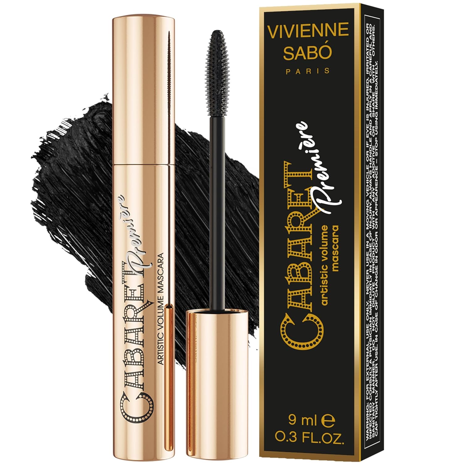 Vivienne Sabó Cabaret Premiere Black Mascara, Volume and Length, Defining, Curling, No Flaking, No Clumping, Smudge Proof, Washable, Cruelty-Free, Made in Europe, (01 Black), 0.3 Fl Oz, 1 Pack