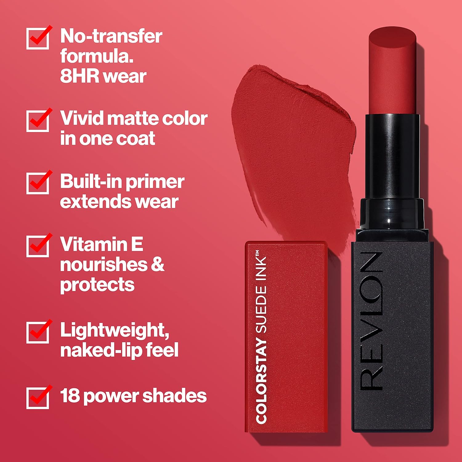 Revlon Lipstick, ColorStay Suede Ink, Built-in Primer, Infused with Vitamin E, Waterproof, Smudge-proof, Matte Color, 001 Gut Instict, 0.09 oz - Image 3