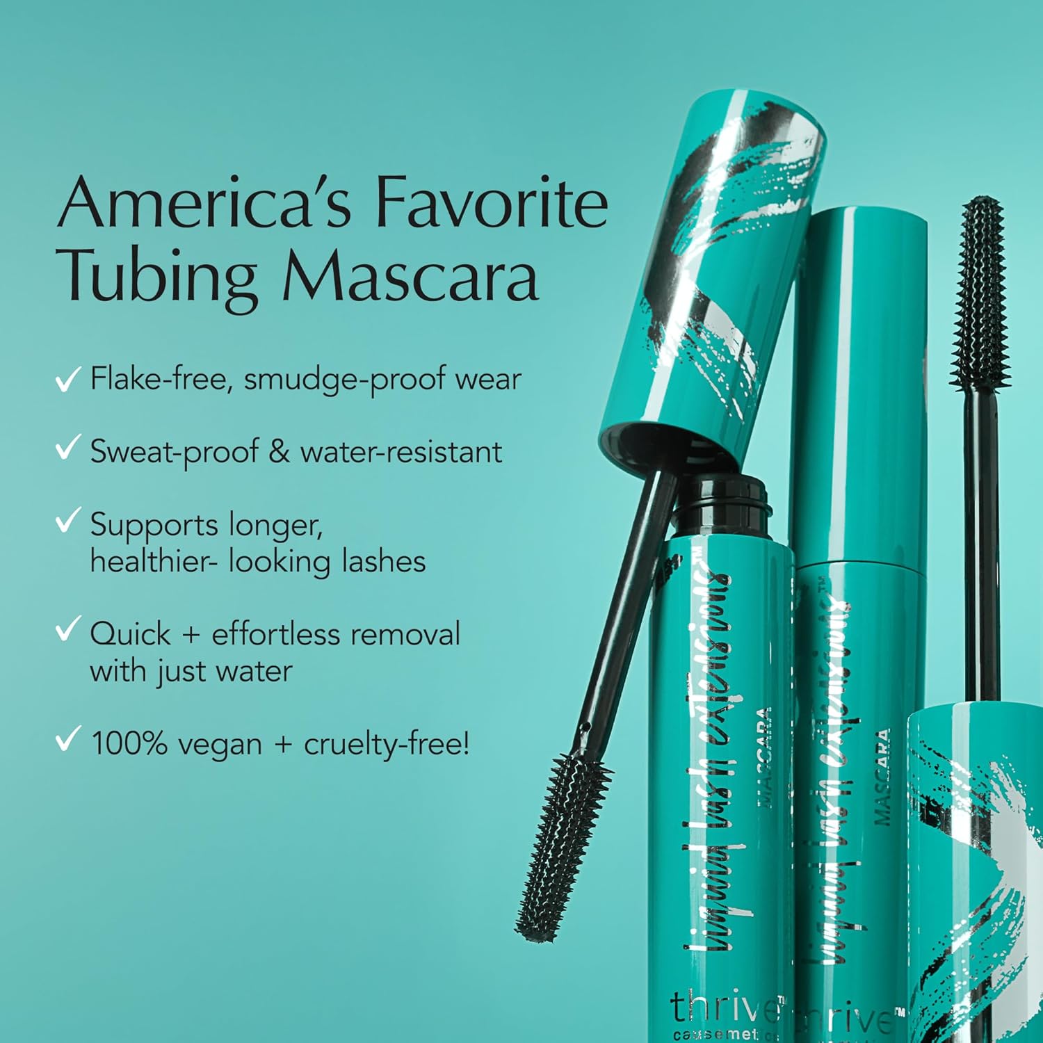 Thrive Causemetics Liquid Lash Extensions Mascara, Tubing Thrive Mascara Lengthening, Volumizing & Curling, Smudge Proof, Washable, No Clumping or Flaking, Vegan & Cruelty Free, Brynn (Rich Black) - Image 2