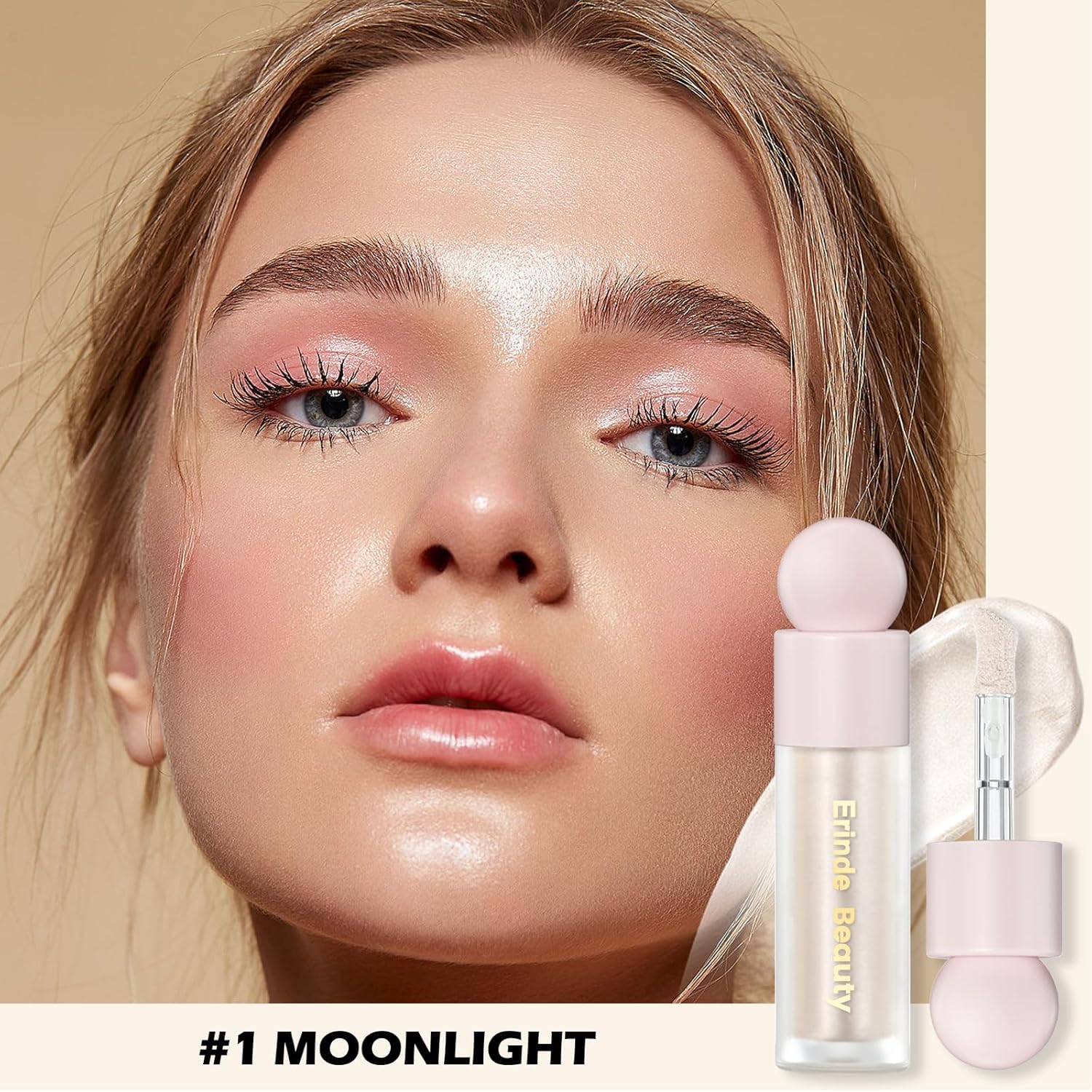 Erinde Liquid Highlighter, Face Bronzer Stick, Natural Glossy Finish, Lightweight Blendable Silky Smooth Cream Illuminator, Cruelty-Free, 01# Moonlight - Image 4