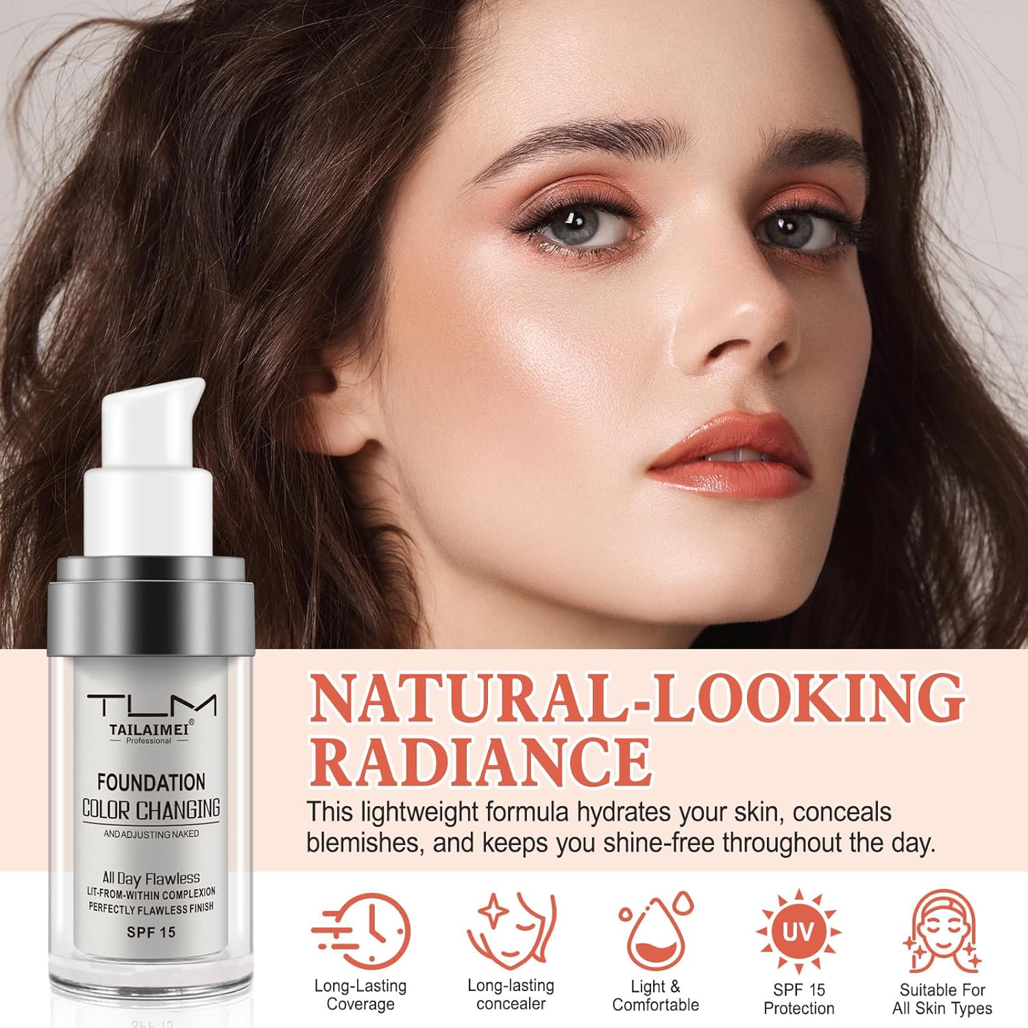 Color Changing Foundation Liquid Base, 2 PACK Flawless Colour Changing Warm Skin Tone Foundation Makeup,BB Cream Makeup Base Concealer Cover Moisturizing Fluid for all Skin Tone SPF15 - Image 2