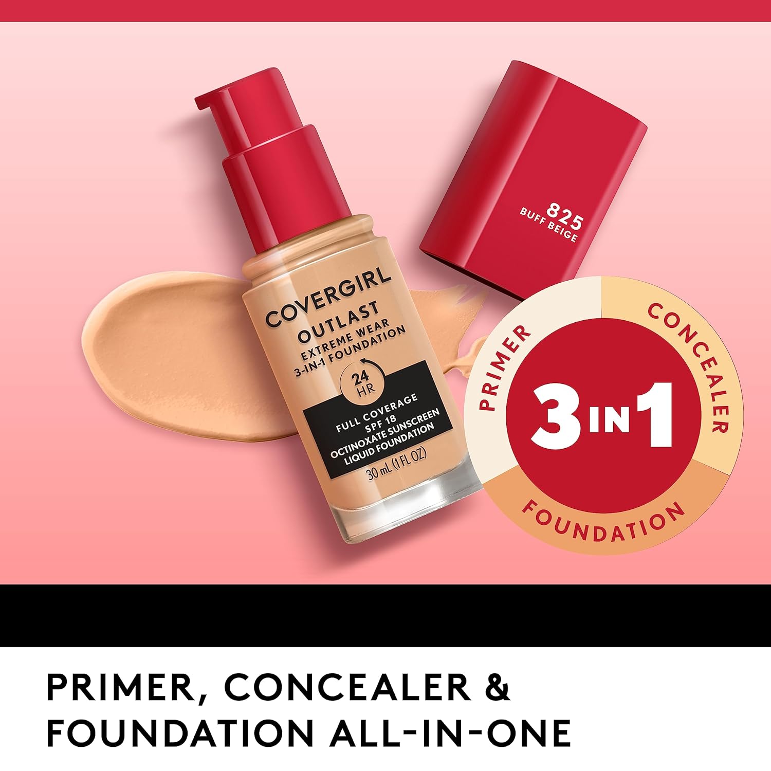 Covergirl Outlast Extreme Wear 3-in-1 Full Coverage Liquid Foundation, SPF 18 Sunscreen, Creamy Natural, 1 Fl. Oz. - Image 5