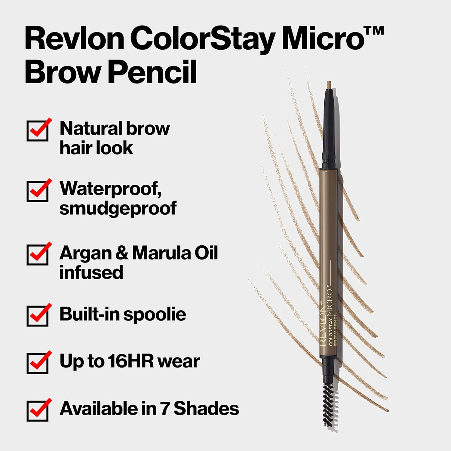 Revlon ColorStay Micro Eyebrow Pencil with Built In Spoolie Brush, Infused with Argan and Marula Oil, Waterproof, Smudgeproof, 454 Medium Brown, 0.003 oz - Image 4