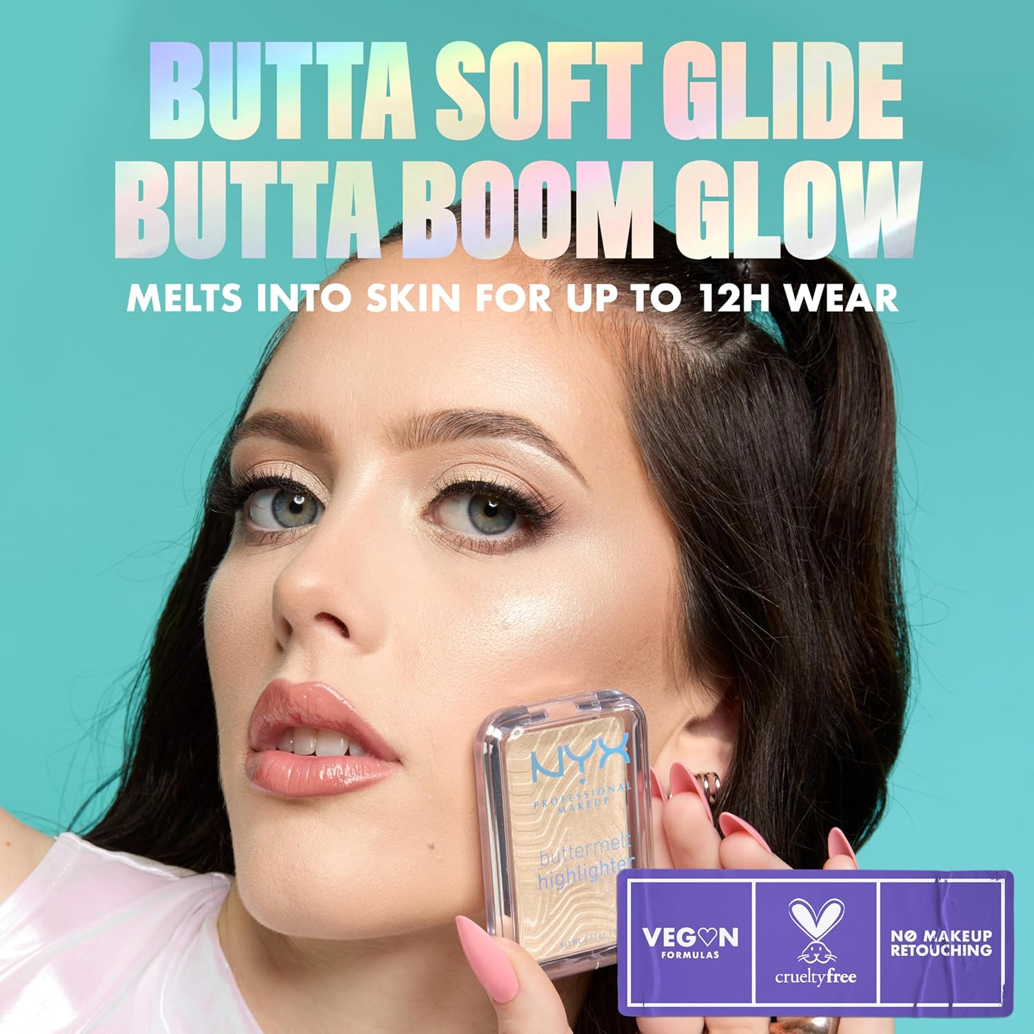 NYX PROFESSIONAL MAKEUP Buttermelt Highlighter, Powder Highlighter Makeup, With Up to 12H Wear and High Impact Glow - 05 Bright and Butta (Light Champagne) - Image 4