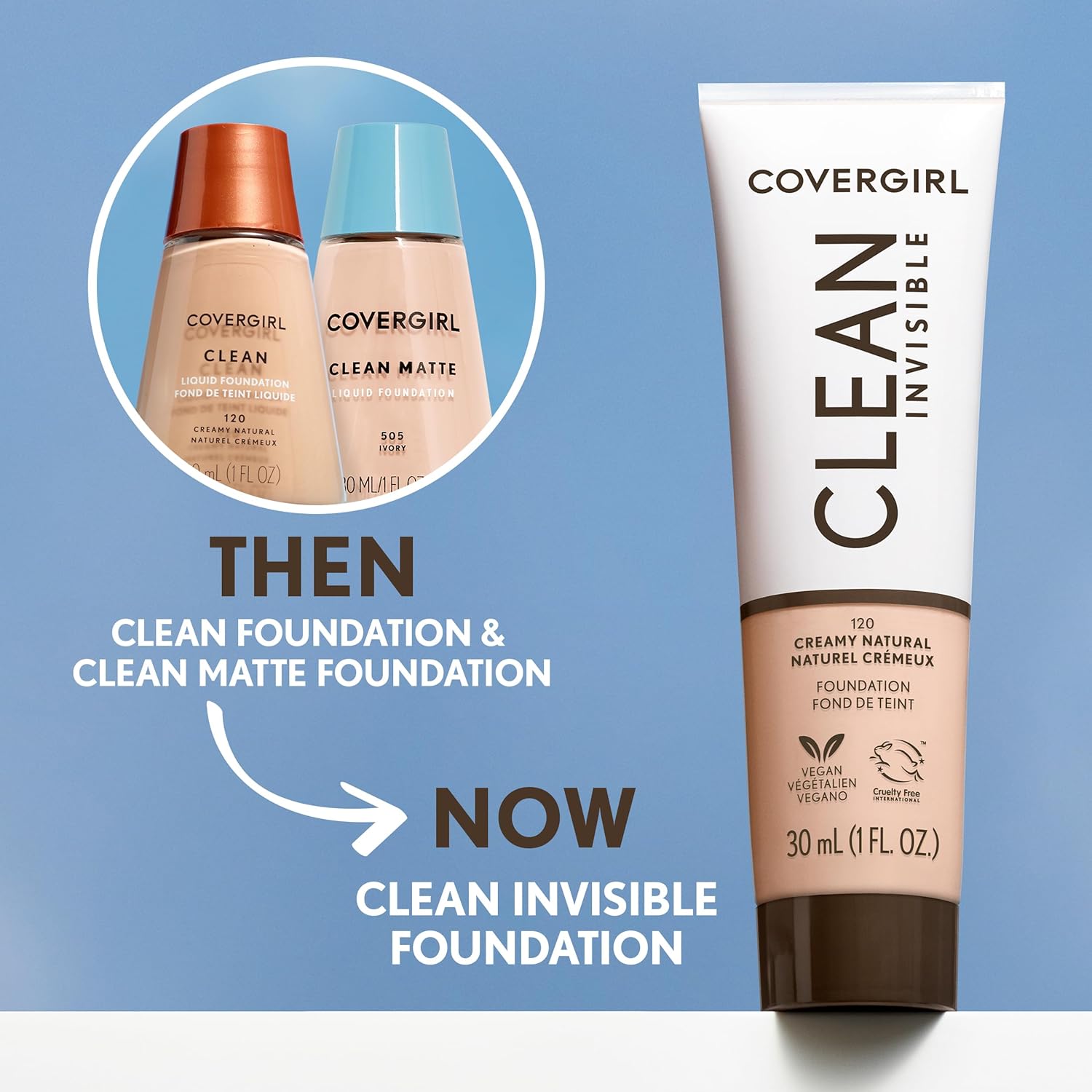 COVERGIRL Clean Invisible Foundation Makeup, Dewy & Glowy Finish, Buildable Coverage, Skin-Like Smooth Look, Vegan, Creamy Natural, 1oz - Image 9